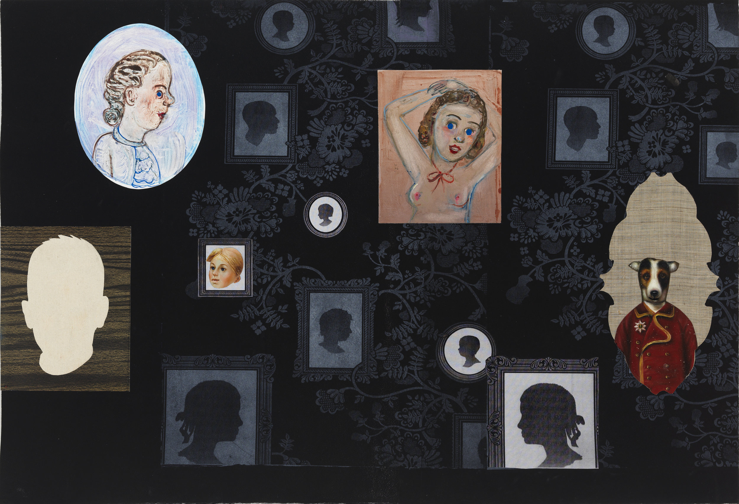 Family Portraits (His), 30" × 42", monoprint and mixed media on paper, 2014