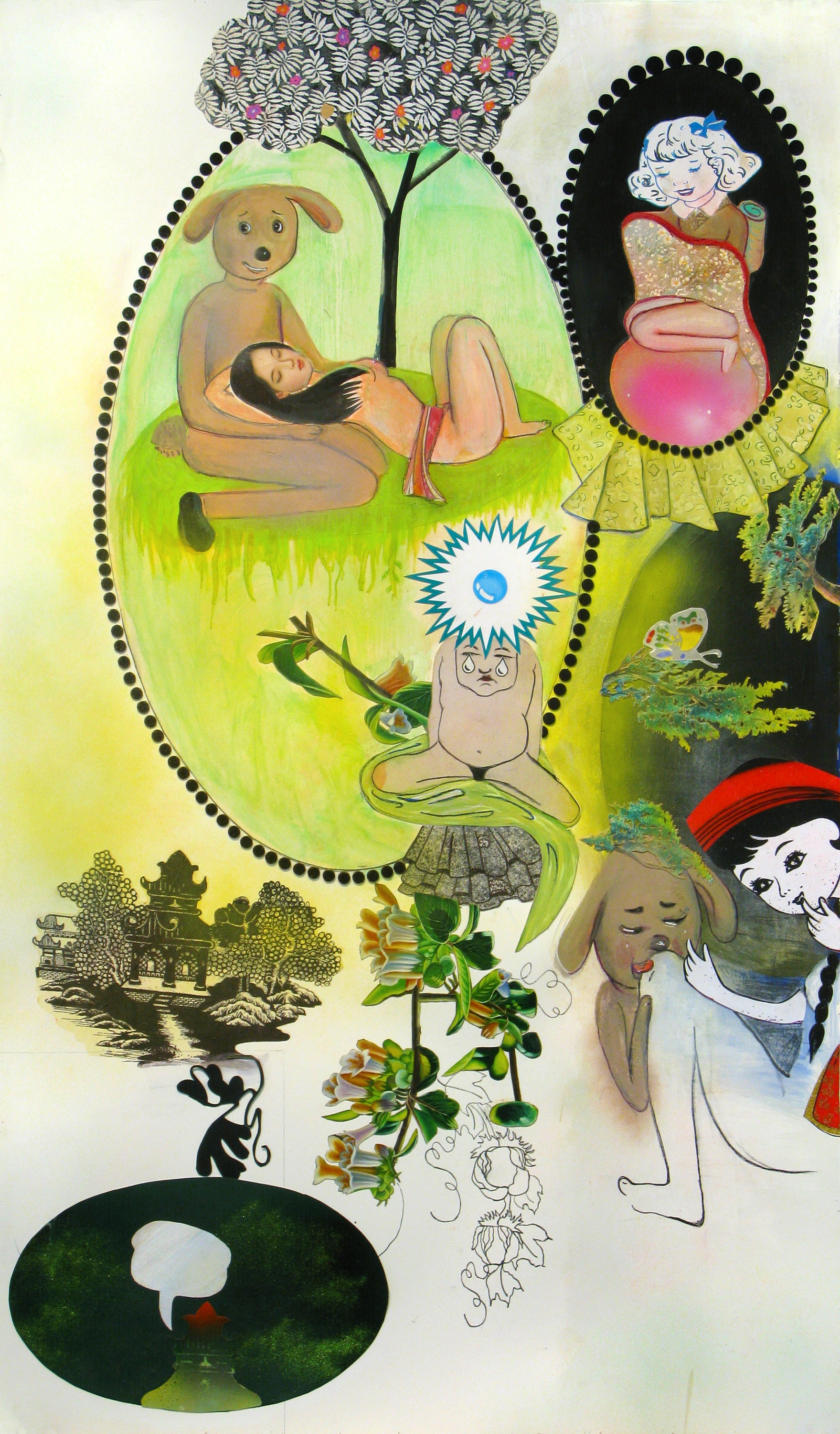 You Are in My Thoughts (Where Have You Been?), 60" × 35", mixed media collage drawing, 2009