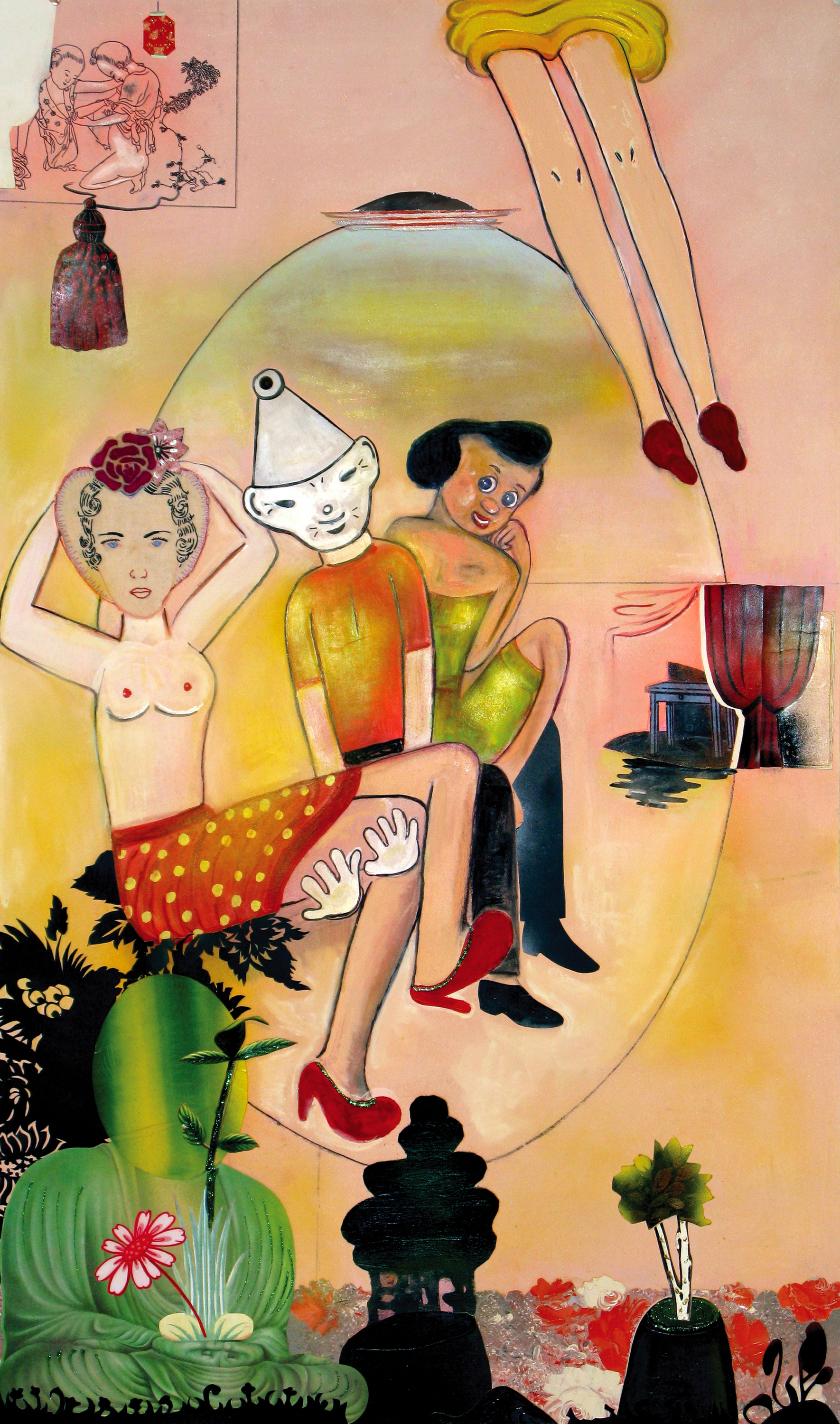 Tin Man (Their Longings, His Desire), 54" × 31.5", mixed media collage drawing, 2009