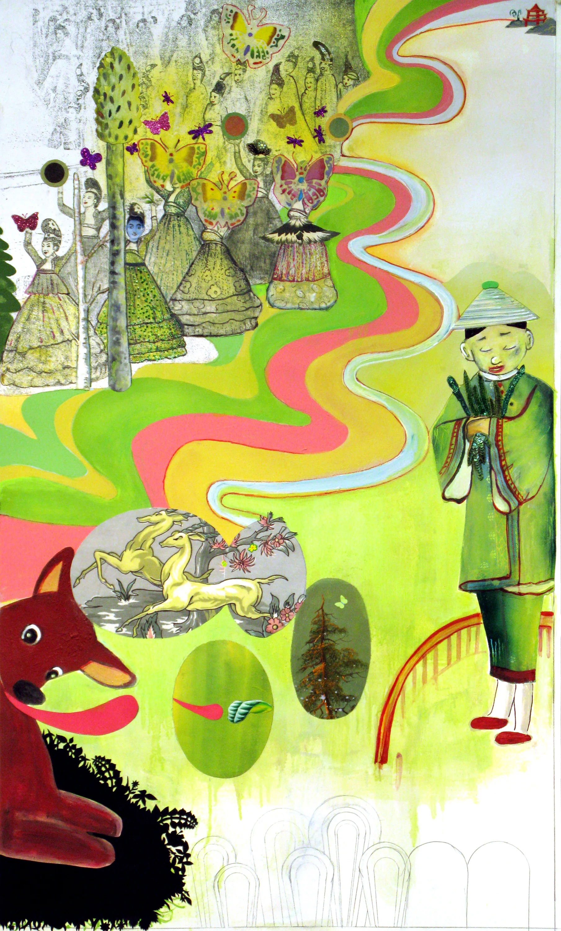 Failure to Communicate, 52" × 31.5", mixed media collage drawing, 2009