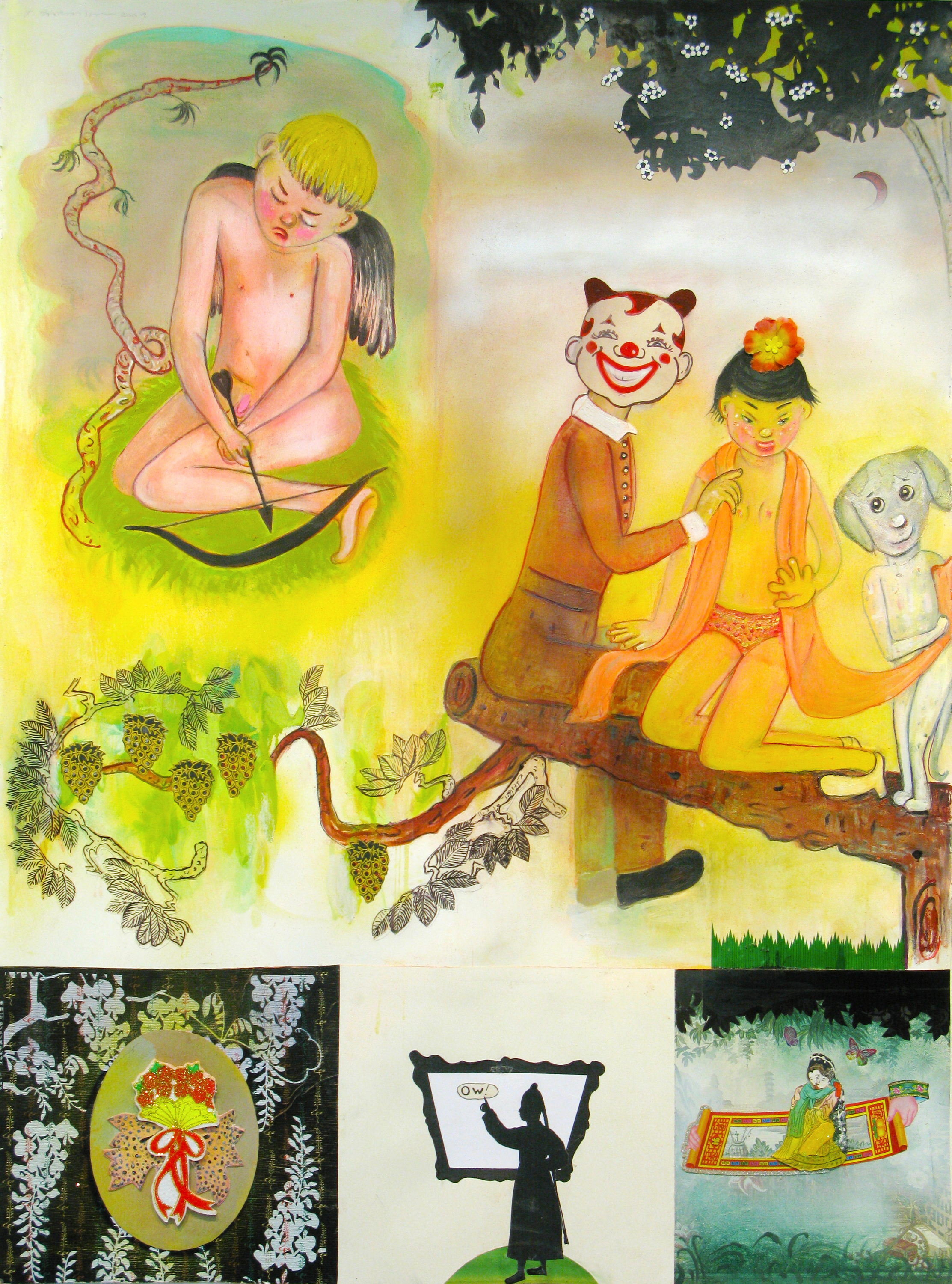 Cupid's Tale of Woe, 54" × 40.5", mixed media collage drawing, 2009