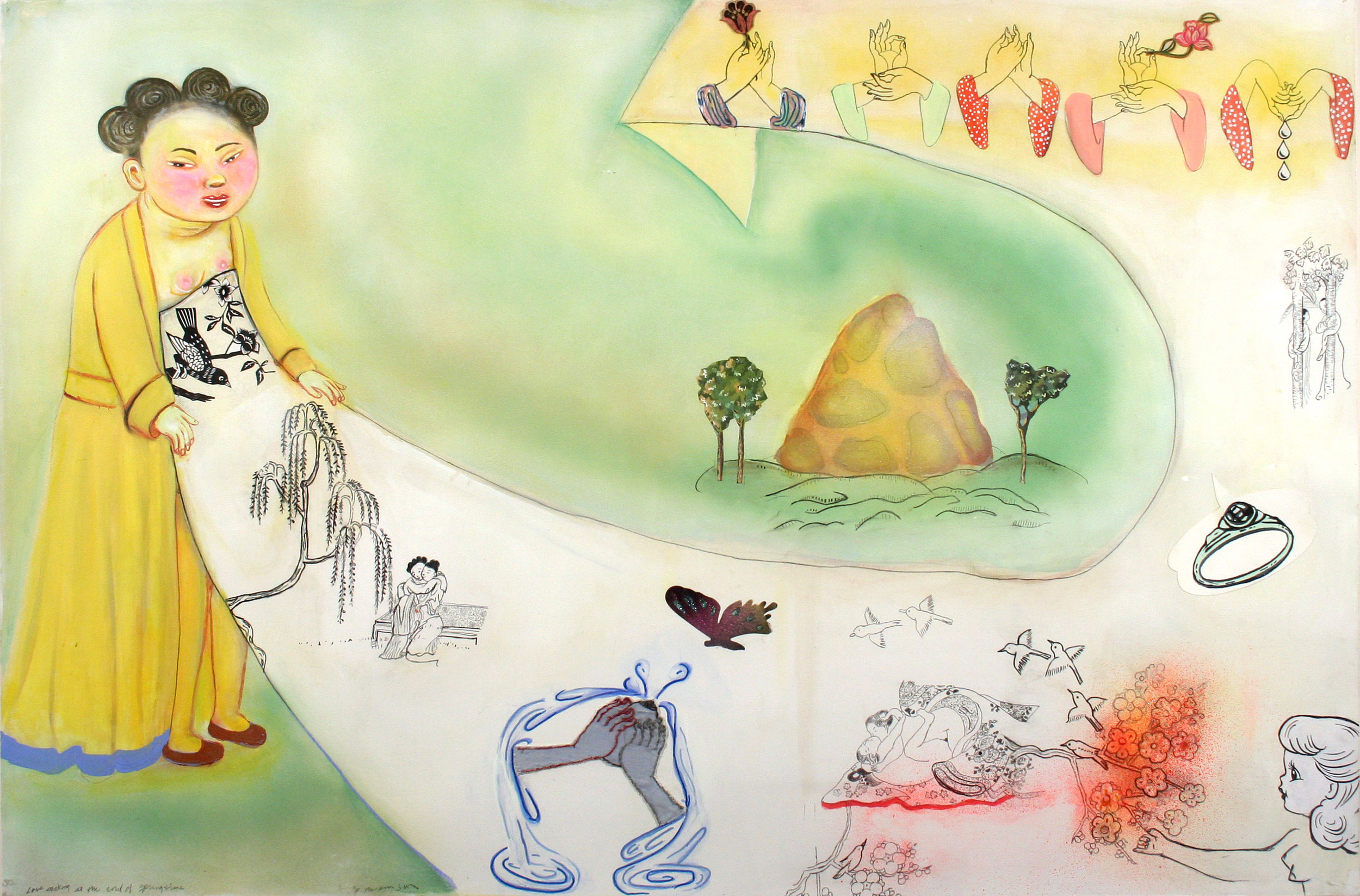 Study for Lovemaking at the end of Springtime, 38" × 57", mixed media on paper, 2006