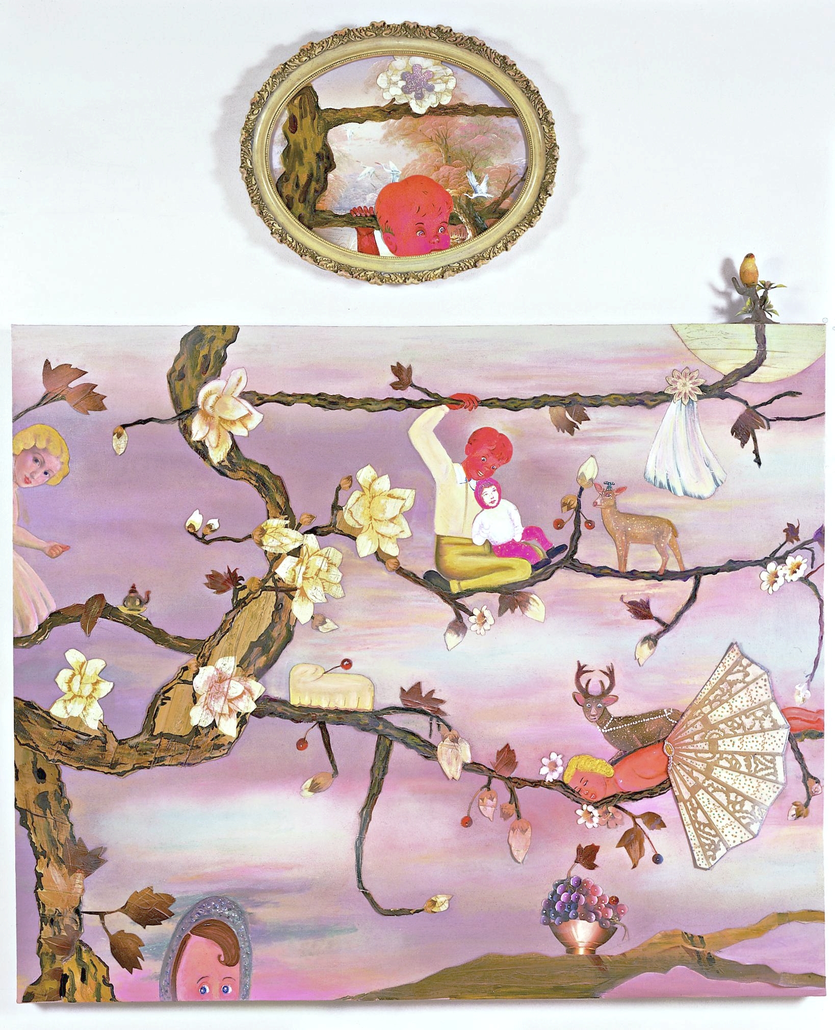 Born Aloft an Erotic Gust of Wind, 71" × 60", mixed media and collage on canvas, 2004