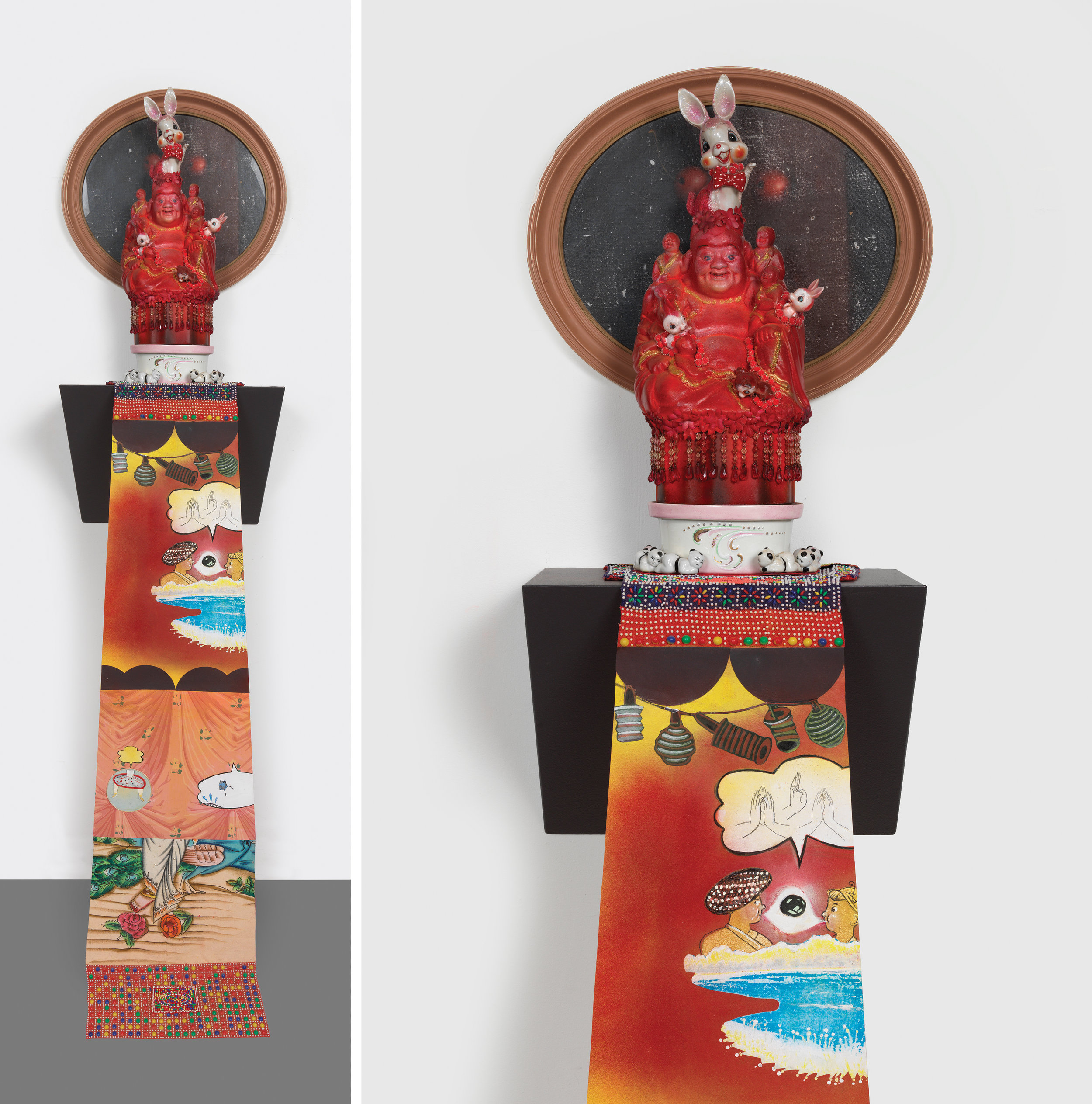 The Buddha with a Past, sculpture/objects: 19" × 16" × 13" Scroll: 60" × 16", mixed media, 2006 - 2016