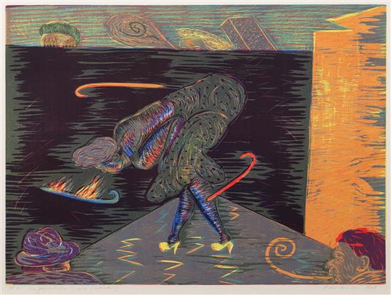 'Psychology of Me (Woman)', 22" x 29.5", color woodcut on paper, 1983