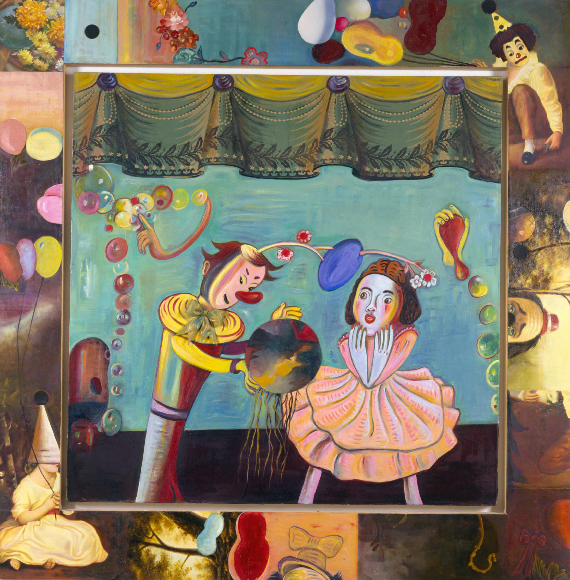 Masking the Blow, 68" × 68", oil and collage on canvas, 1992