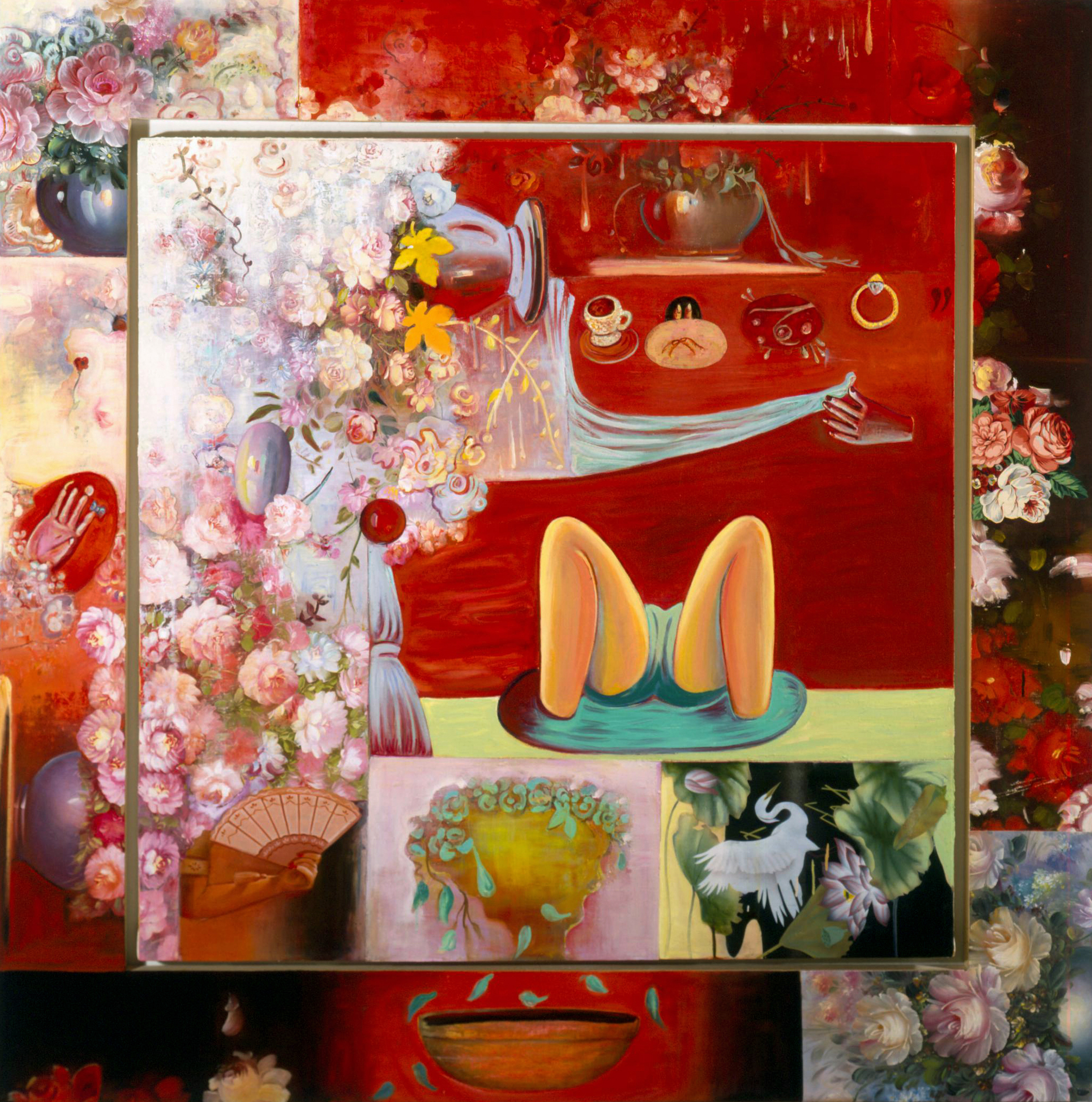 Tranquil Garden, 68" × 68", oil and collage on canvas, 1993