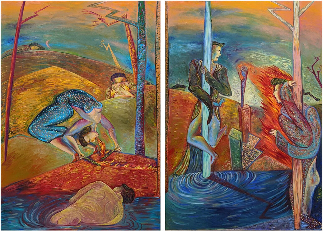 States of War (siege 1 and 2), 72" × 96", oil on canvas, 1985