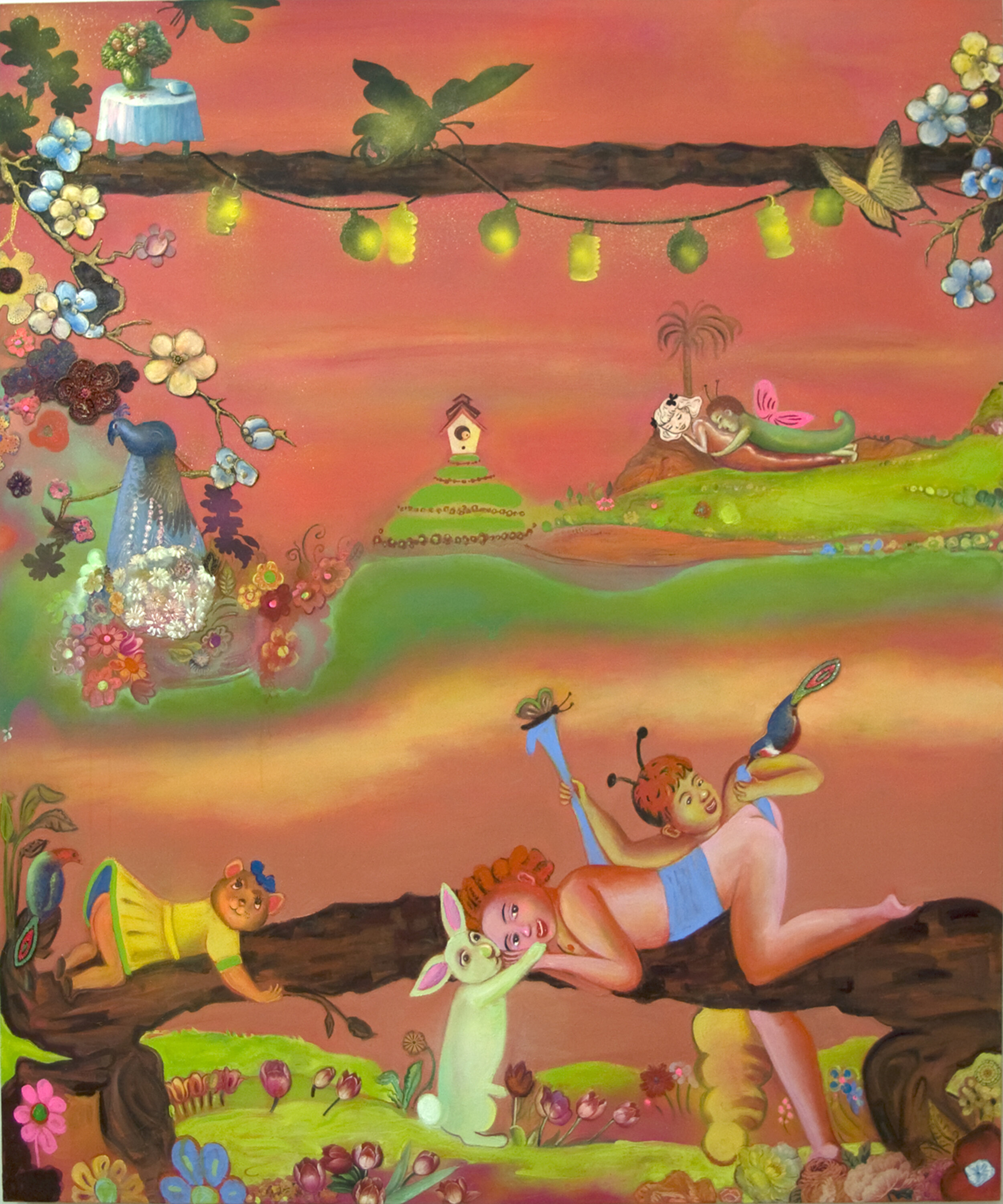 Courtship Rituals (happiness, even after), 72" × 60", mixed media and collage on canvas, 2006