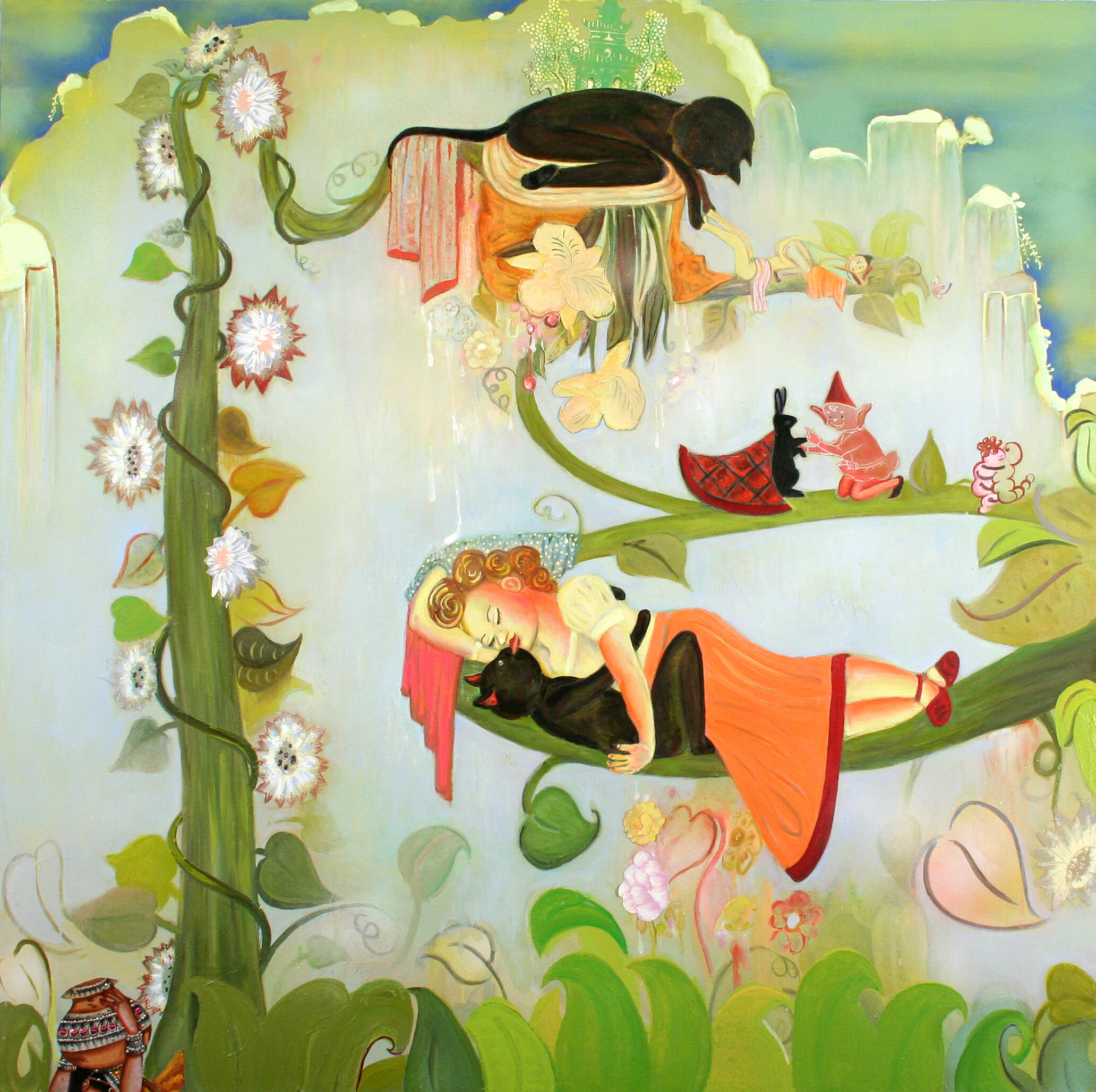 A Dilly-Dally with Pretty Sally, 60" × 60", mixed media and collage on canvas, 2006