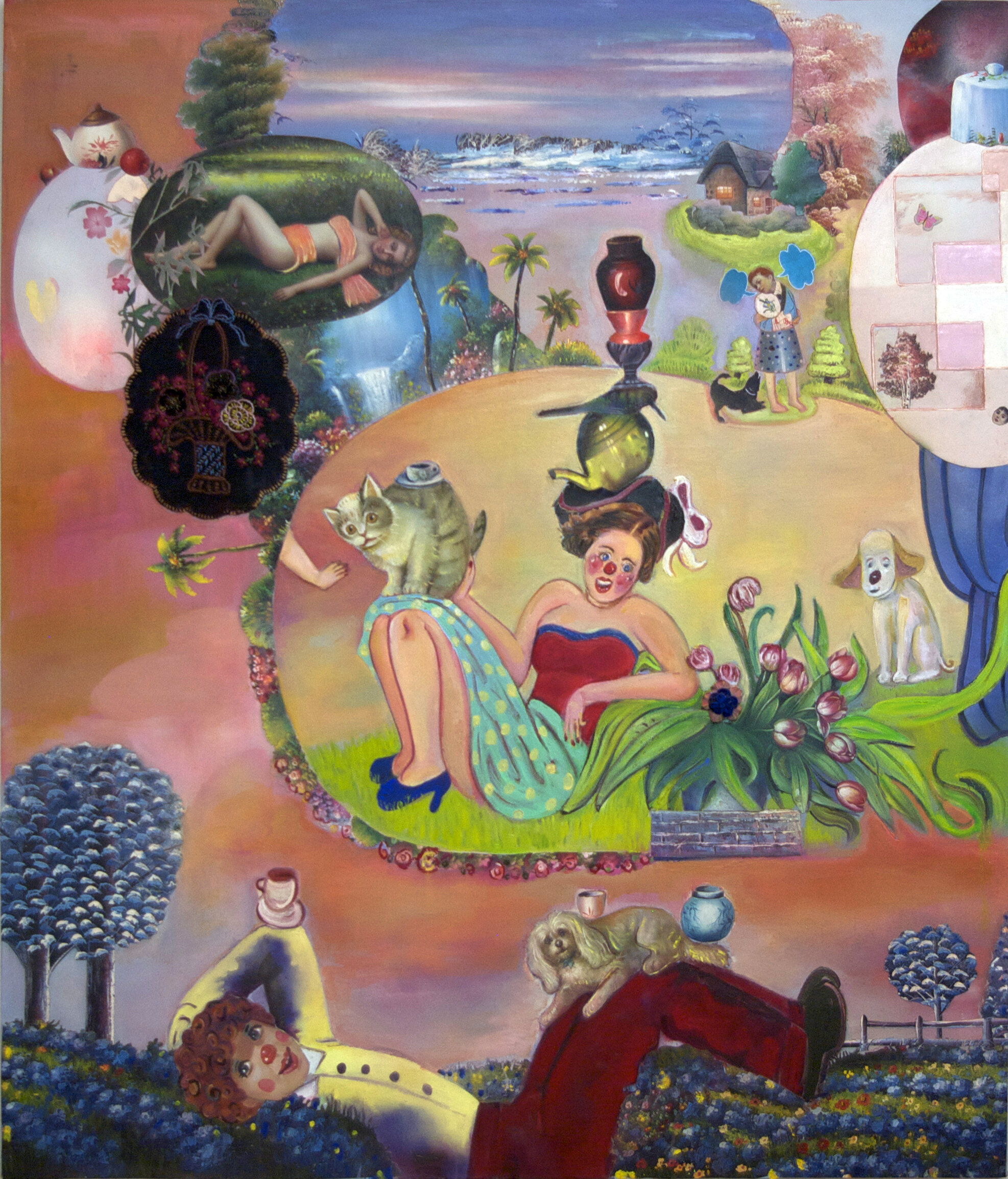 Animals in the Country...are you listening?, 70" × 60", mixed media and collage on canvas, 2008  