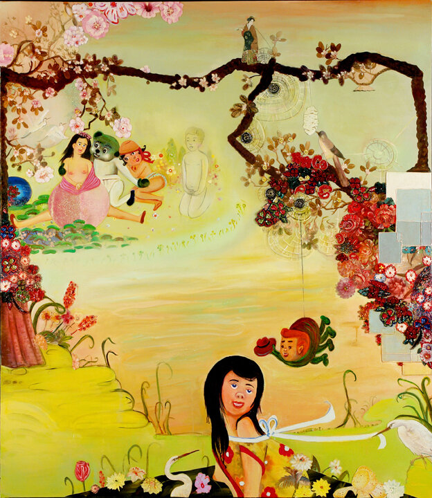 Little Miss...., 70" × 60", mixed media and collage on canvas, 2008