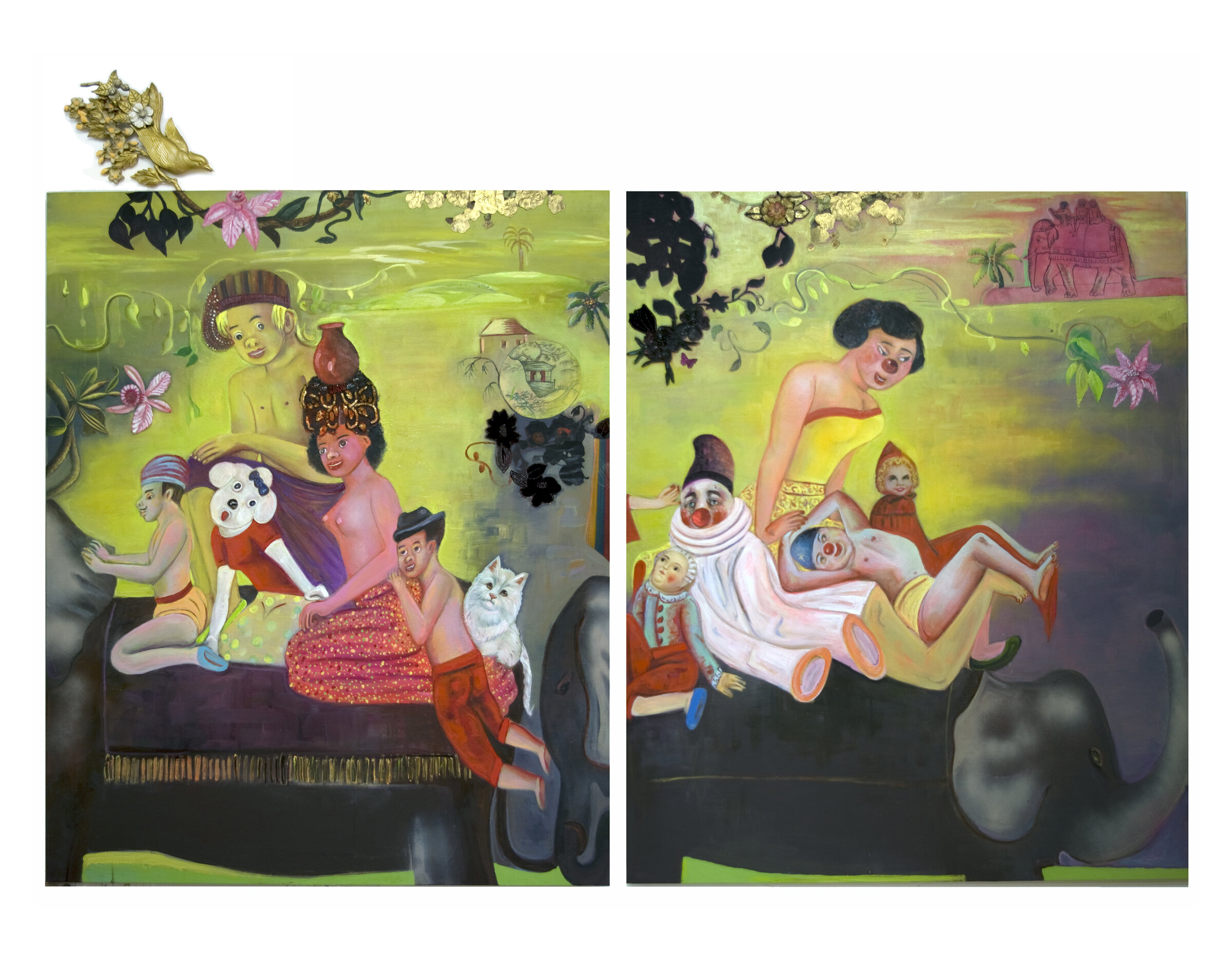 Traveling to Pleasure Land, 60" × 96", mixed media and collage on canvas, 2009