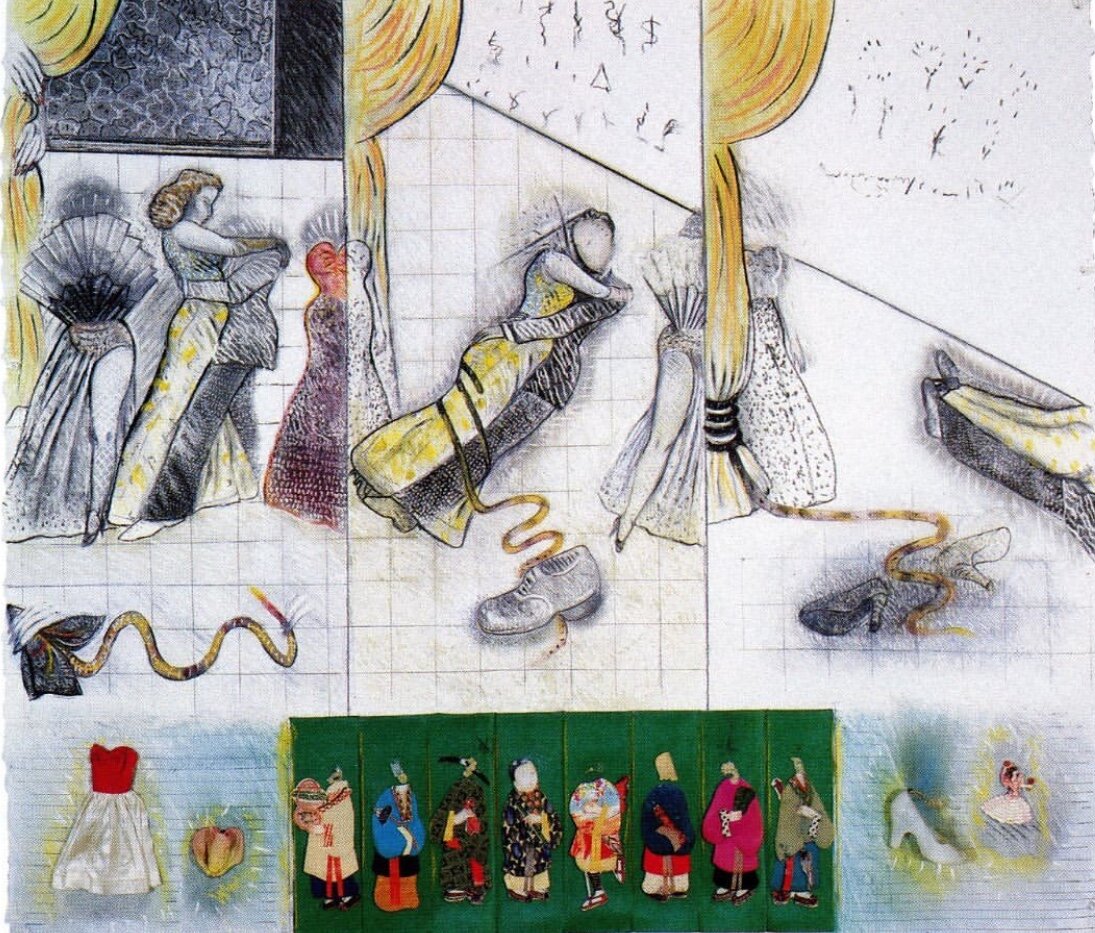 Still and Not so Still Lives (Shoe), 30" x 40", mixed media, found objects and charcoal, 1977