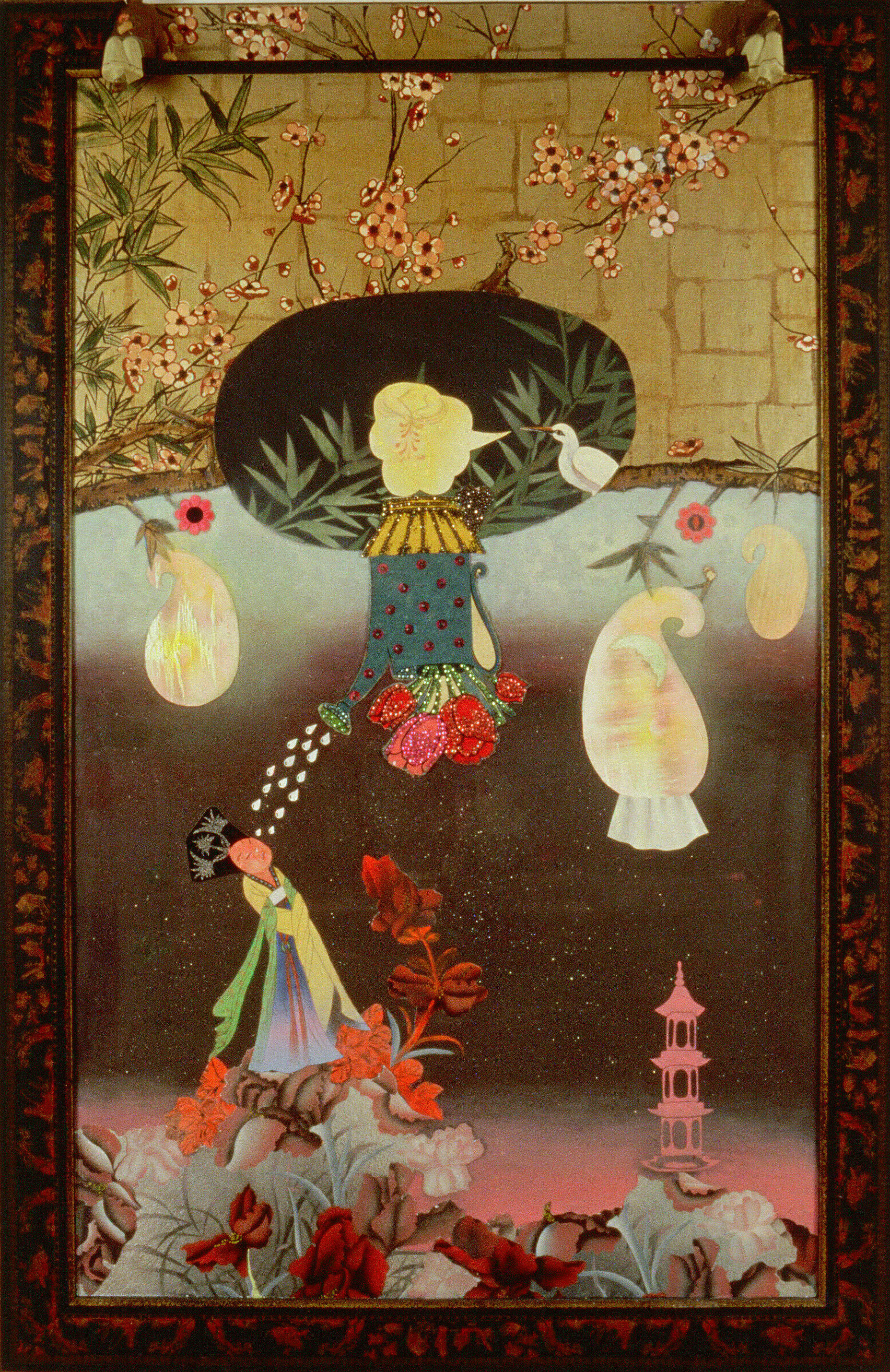 Springtime Story (the woman who sobs for no reason), 68" × 43", mixed media and collage on canvas, 2000