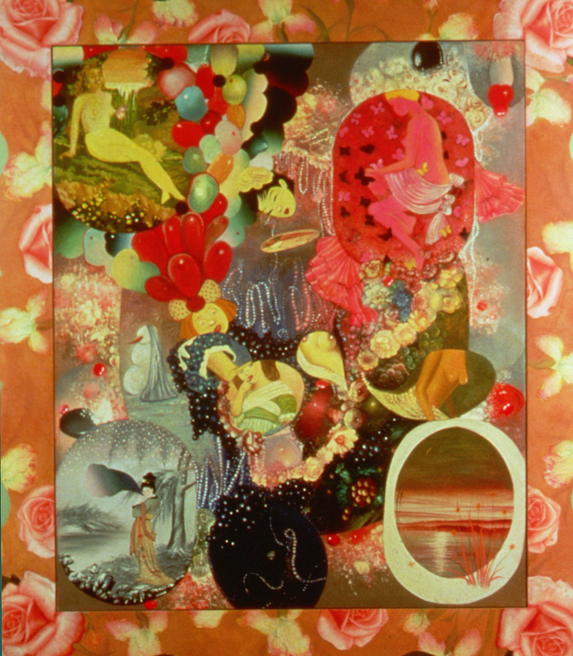 Seasonal Pleasure Provided by the Kindness of Women, 84" × 72", oil and collage on canvas, 1996