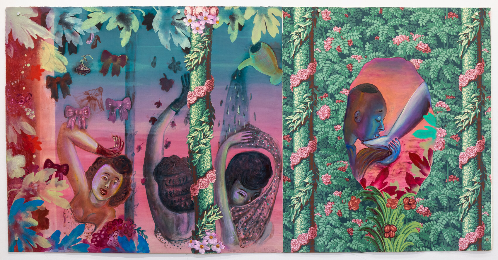 Three Muses II, 30" × 59.5", monoprint and collage, 1995