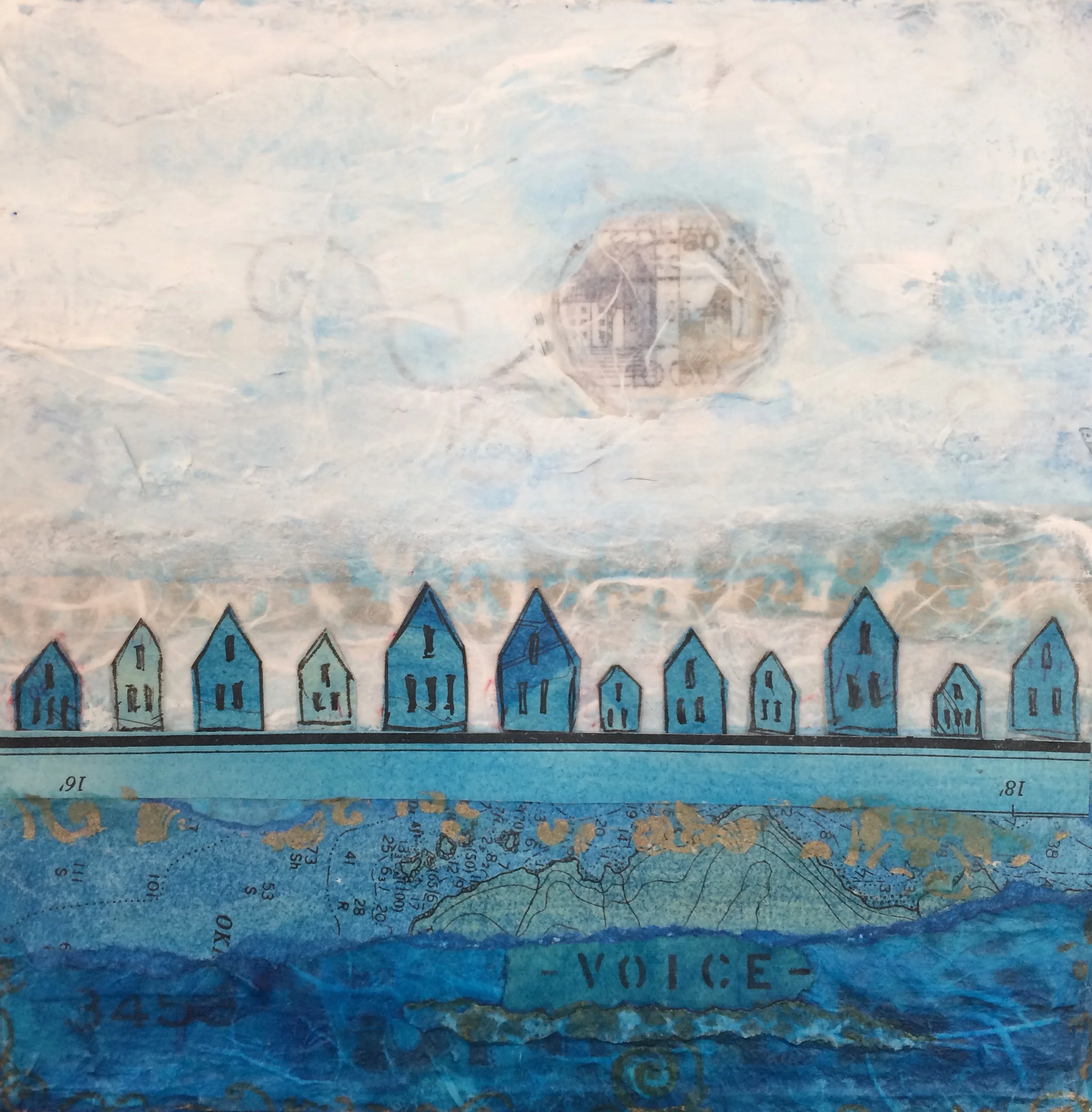 Find Your Voice; 6 x 6 x 1.5; mixed media on canvas