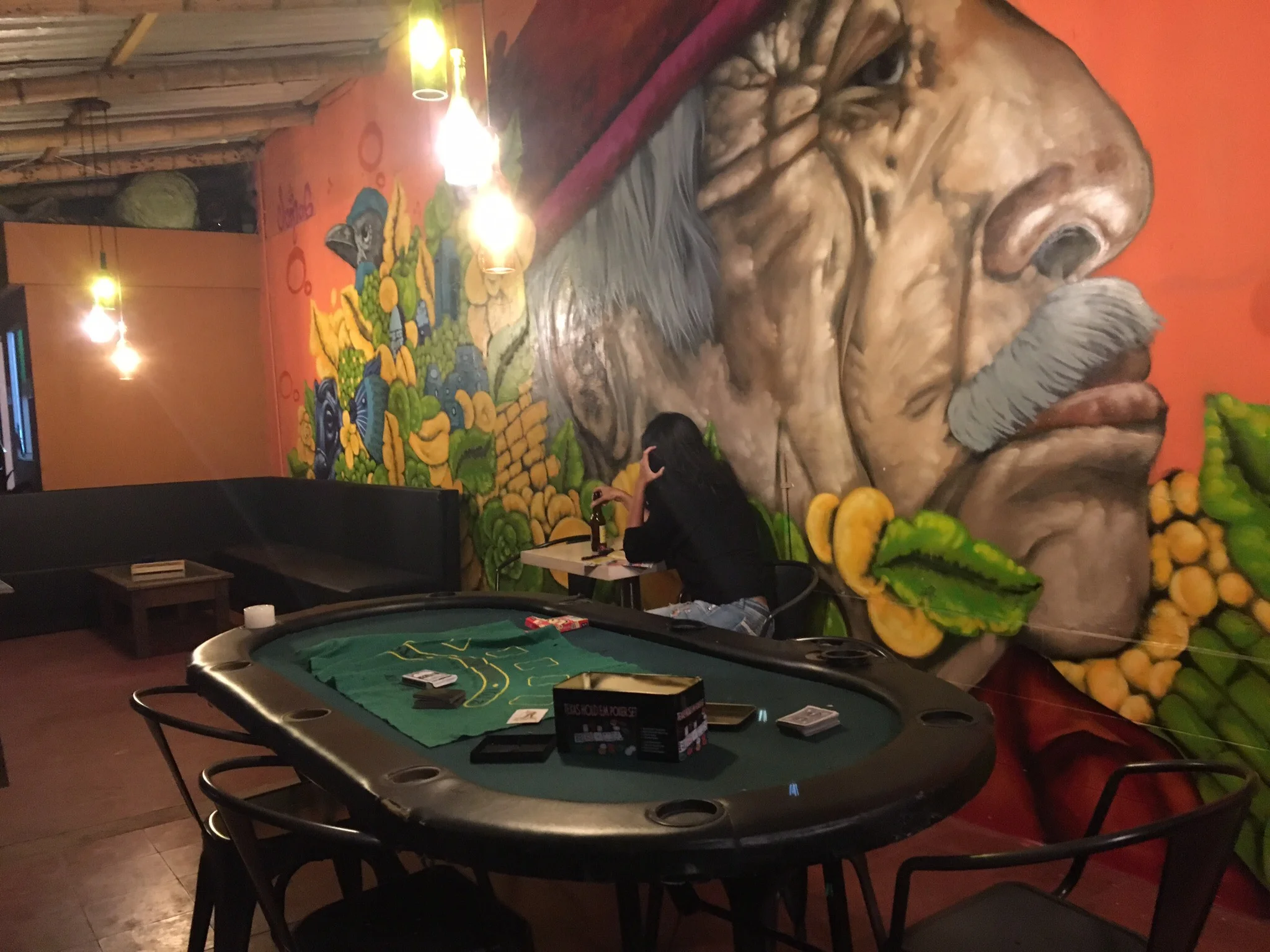 The super hip outdoor patio bar at Poblado Park Hostel.