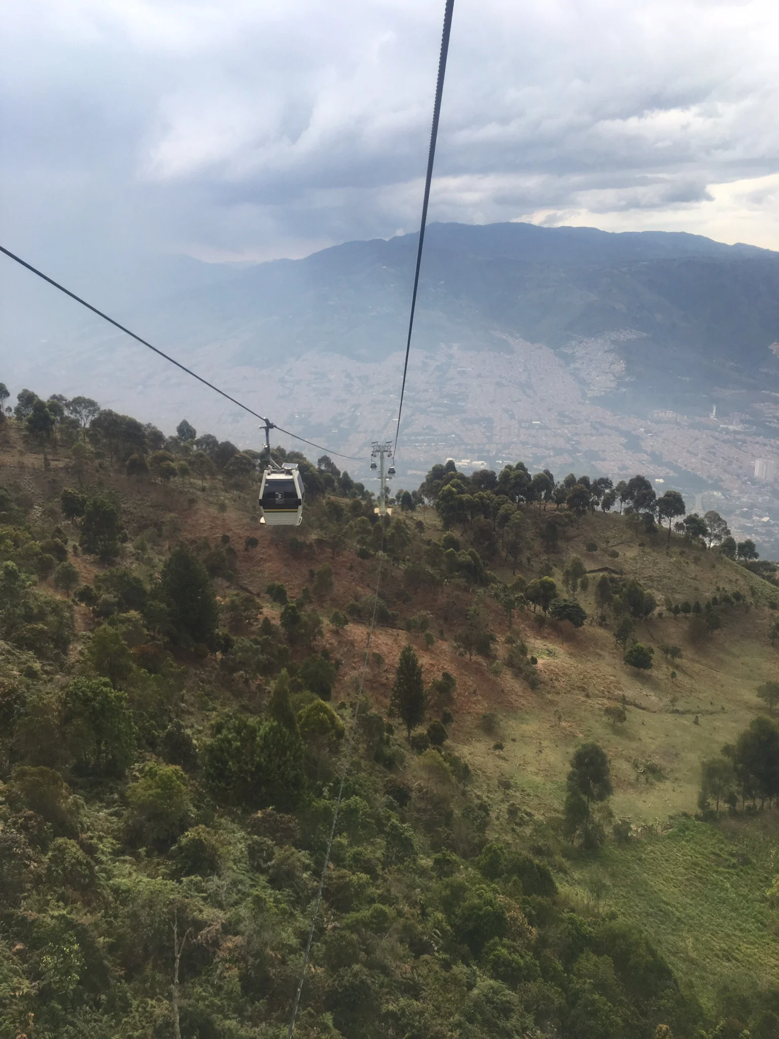 Middle of the cable car ride, outside of the city now.