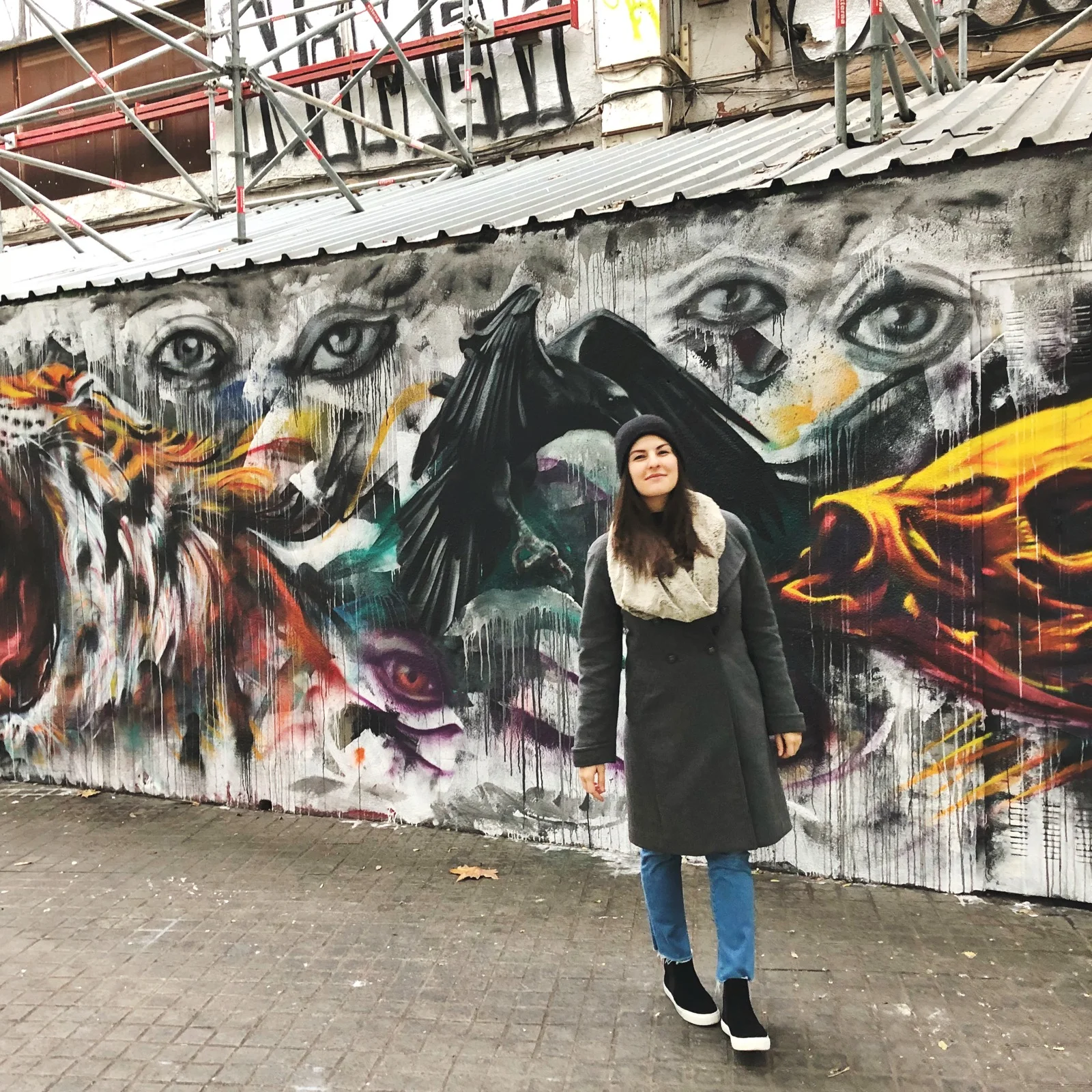 Walking the edgy streets of El Ravel. Overall solid winter weather outfit for Barcelona.&nbsp;