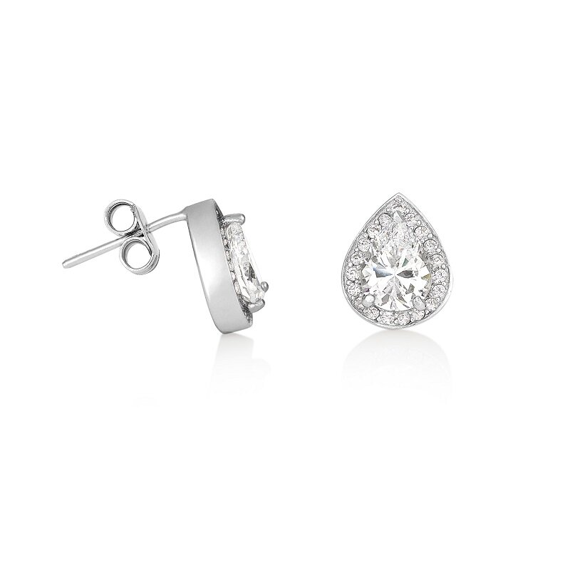 Pear Diamond with Diamond Halo Stud Earring Side View.jpg