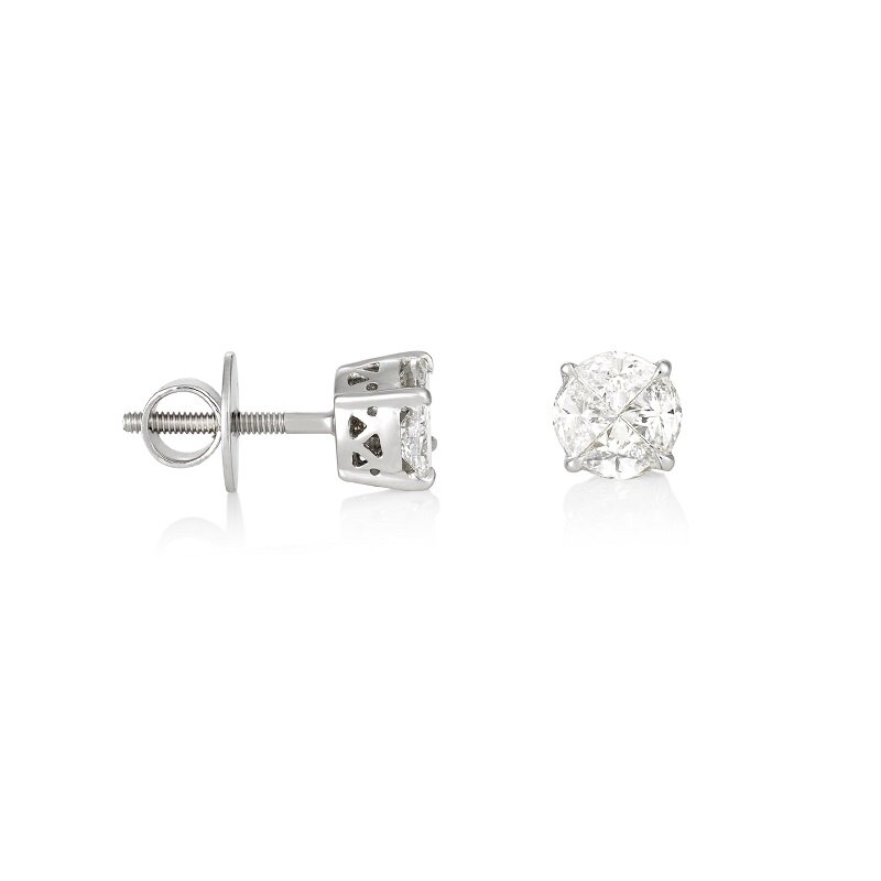 Invisible set Round Diamond Stud Earring Side View.jpg