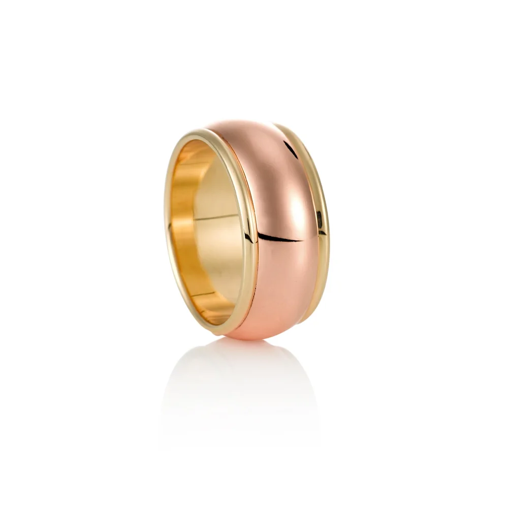 Rose Gold Half Round Wedding Band With Yellow Gold Rails
