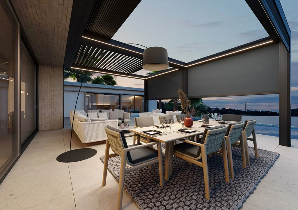Pergola bioclimatica con pale retrattili KE, modello SkyLife