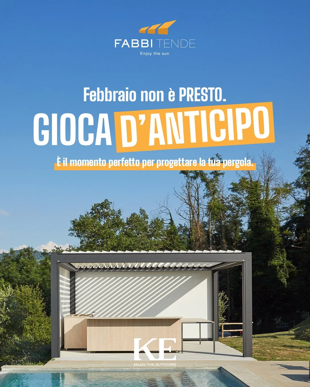 👉 Febbraio non &egrave; &ldquo;presto&rdquo;. 
&Egrave; il momento perfetto per progettare la tua pergola.

✔️ pi&ugrave; tempo per scegliere
✔️ progetto su misura
✔️ zero corse all&rsquo;ultimo minuto

Quando arriva la bella stagione, tu sarai gi&a