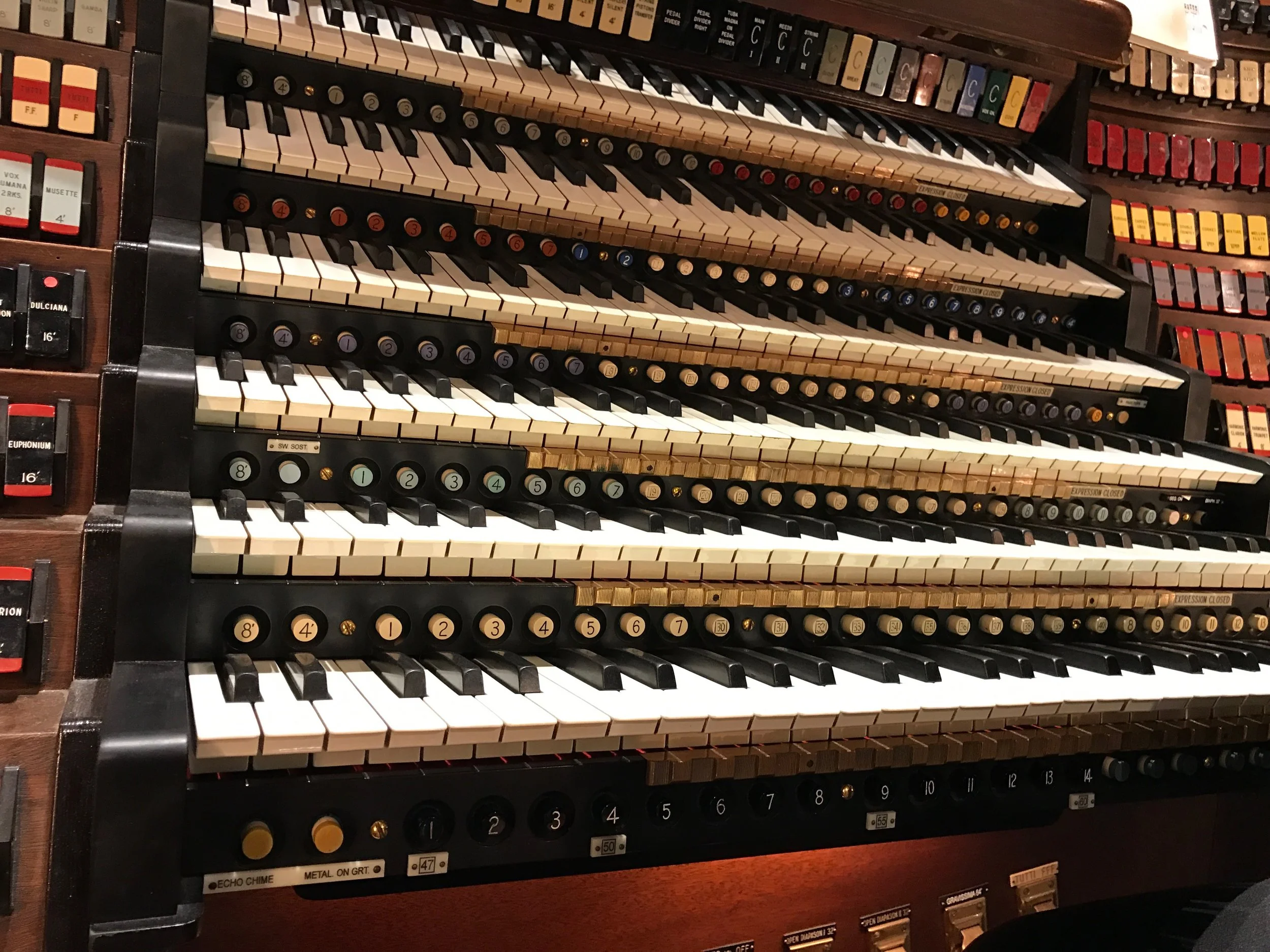 Keyboards of the Wanamaker Organ in Philly.