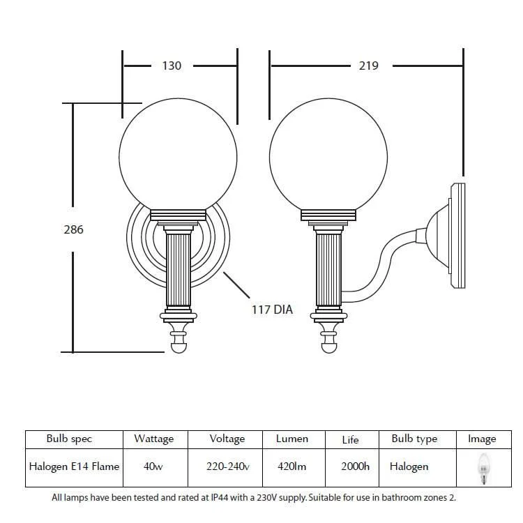 Imperial Cadiz Wall Light With Glass Shade Waterloo Bathrooms Dublin 3.jpg