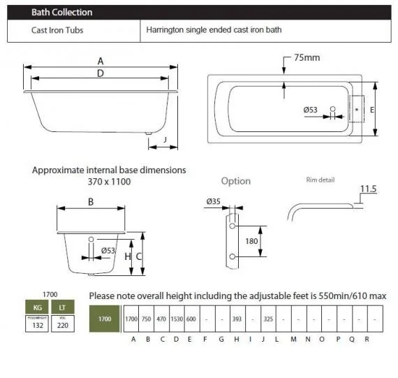 Harrington single ended cast iron bath spec Waterloo Bathrooms Dublin.jpg