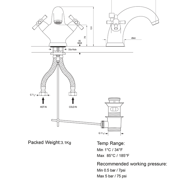 Perrin & Rowe Contemporary Monobloc Basin Mixer Crosshead 3826 Waterloo Bathrooms Dublin 3.gif