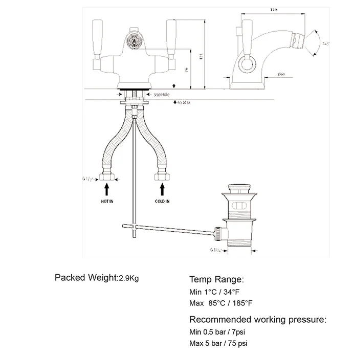 Perrin & Rowe Contemporary Monobloc Bidet Mixer Lever 3885 Waterloo Bathrooms Dublin 2.jpg