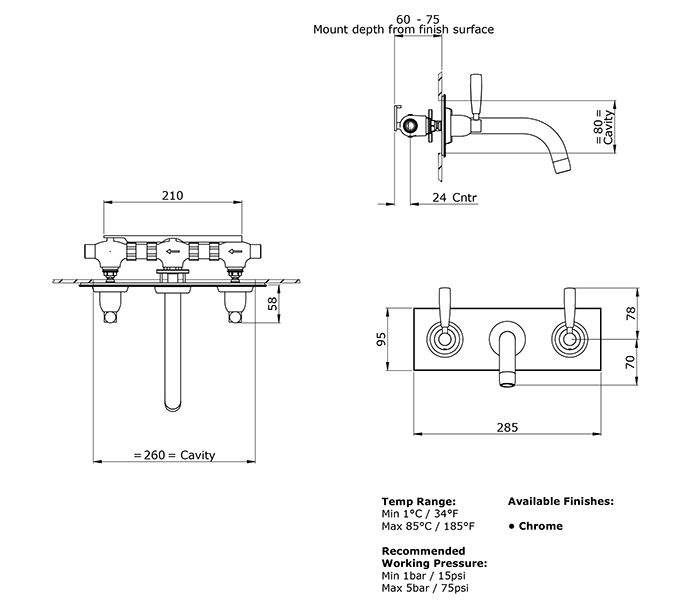 Perrin & Rowe Contemporary Wall Mounted 3 Hole Basin Set Backplate 3334 Waterloo Bathrooms Dublin 2.gif
