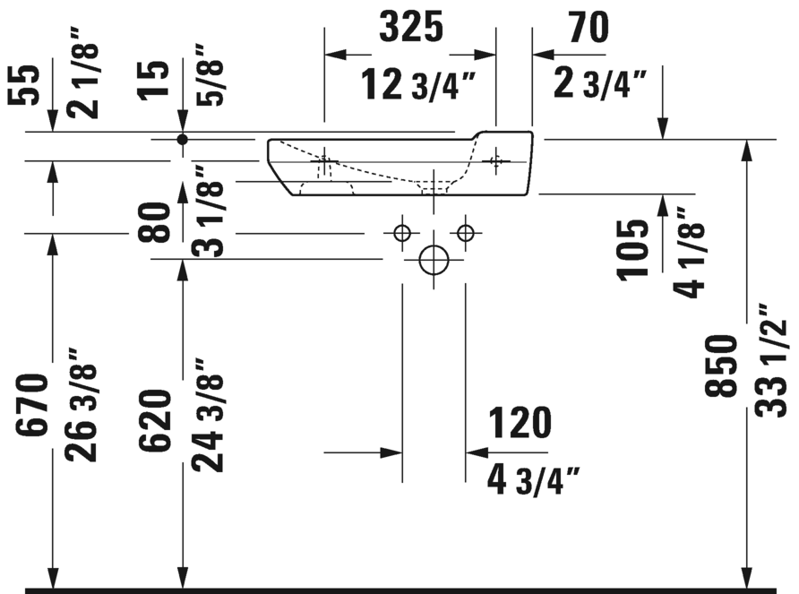 Duravit P3 Comforts Hand Washbasin 071550 Waterloo Bathrooms Dublin 4.gif