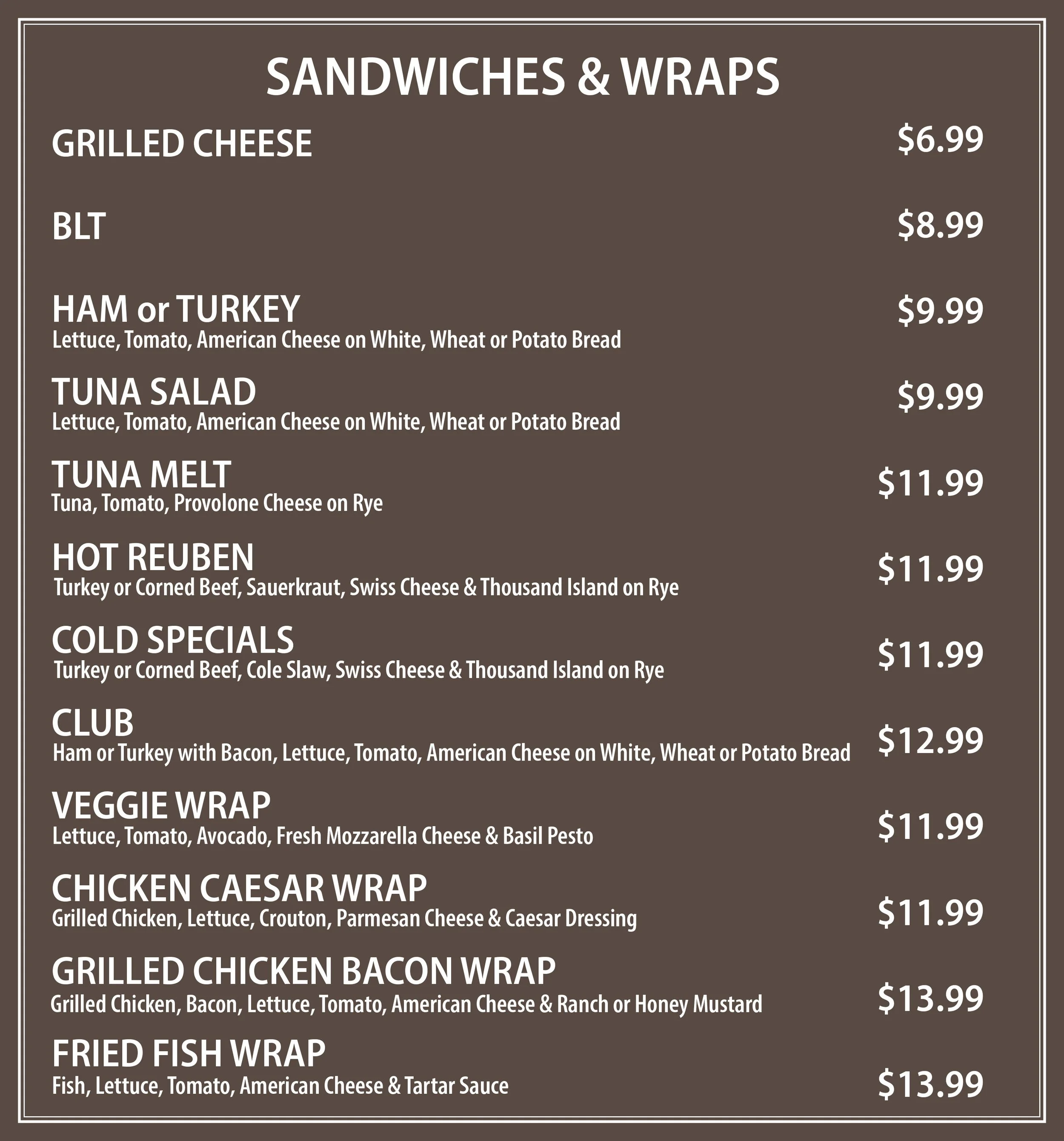 Menu — Philly's Gourmet Steaks