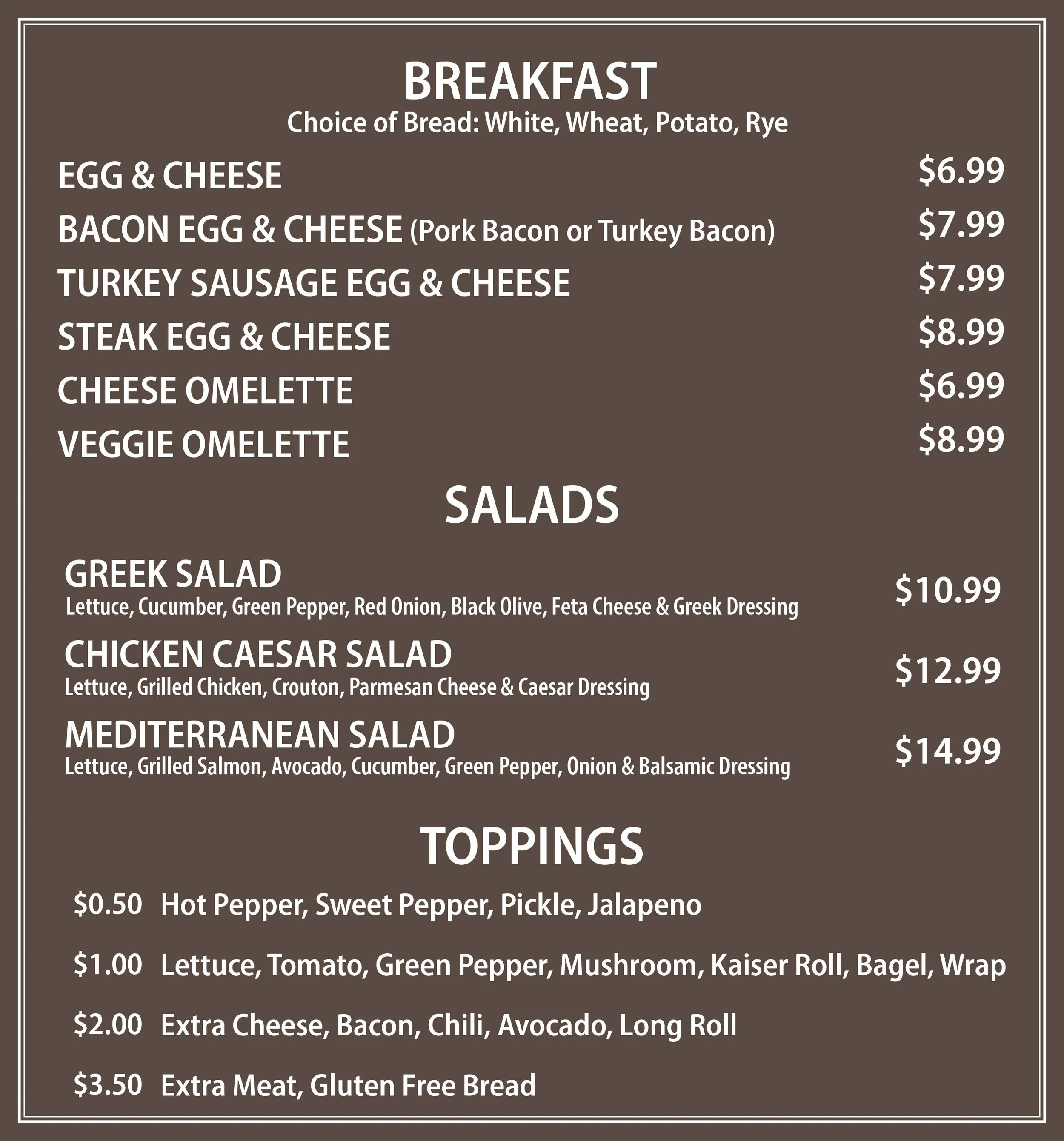 Menu — Philly's Gourmet Steaks
