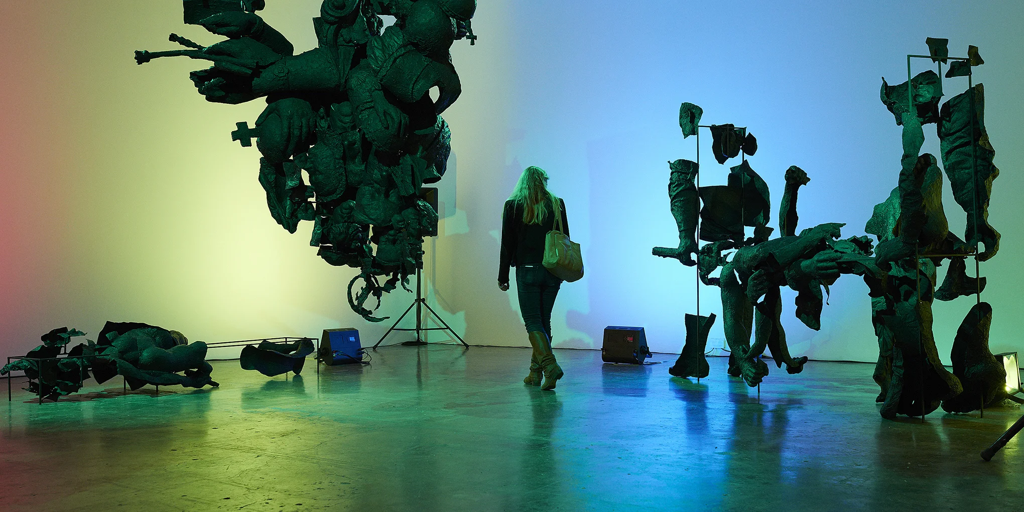 The Queen still falls to you, 2014, Hadley+Maxwell, Cinefoil, steel, magnets, LED lighting, 6-channel sound, duration: 20:54 looped, Project Art Centre with Dublin Theatre Festival, Dublin, Ireland