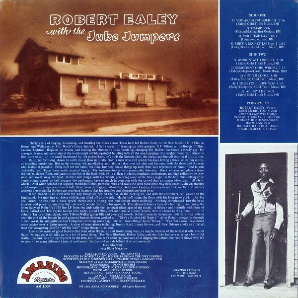 Back Cover – Robert Ealey and the Juke Jumpers – Bluebird Open (1981)