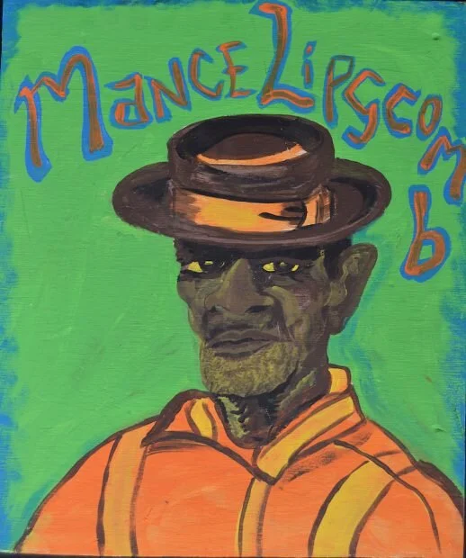 Andy Don Emmons, Mance Lipscomb. Acrylic on wood, Courtesy of Webb Gallery