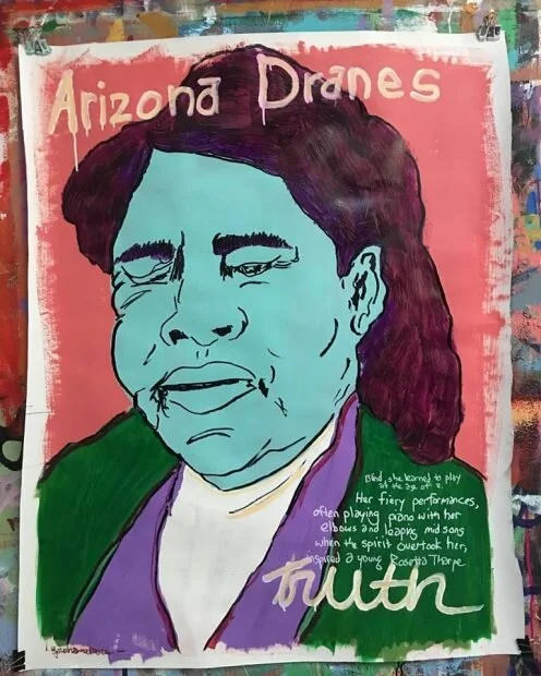 Tim Kerr, Arizona Dranes. Mixed media. From the forthcoming book, Ghost Notes – Pioneering Spirits of Texas Music by Michael Corcoran.
