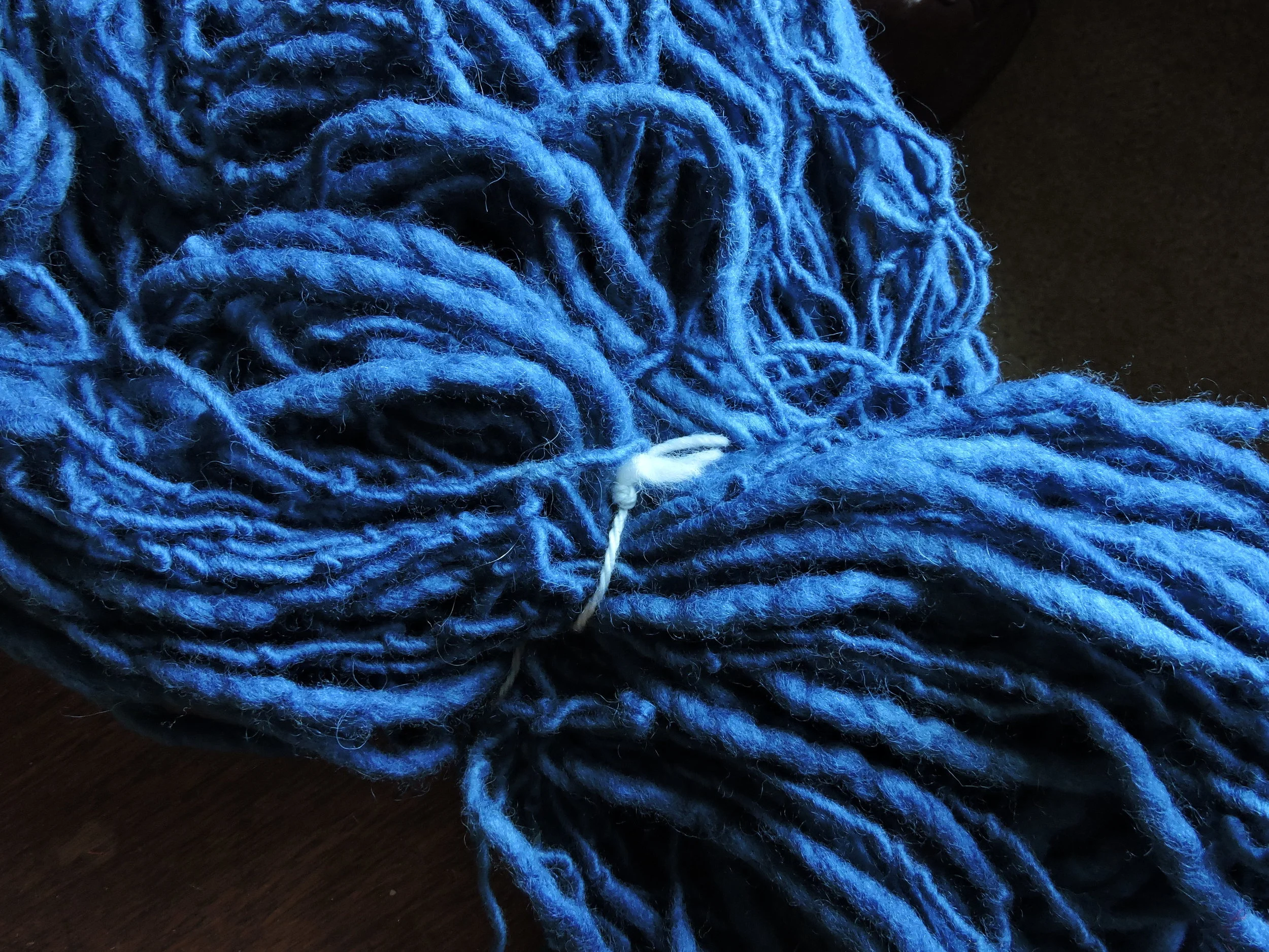 Wool yarn dyed with indigo