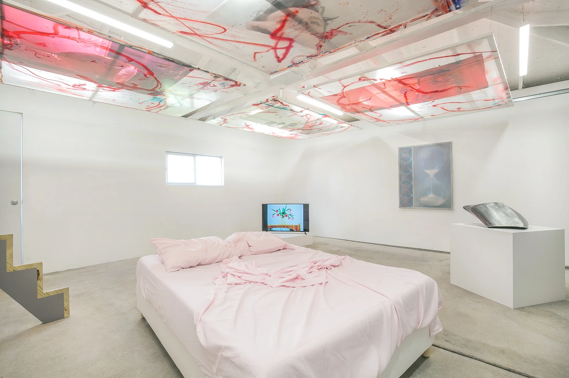 Installation view, Saturnine, curated by Stephanie Cristello at Chicago Manual Style, featuring Theodora Allen, Antoine Donzeaud, Assaf Evron, and Wim van der Linden, 2019. Photo: Daniel Hojnacki
