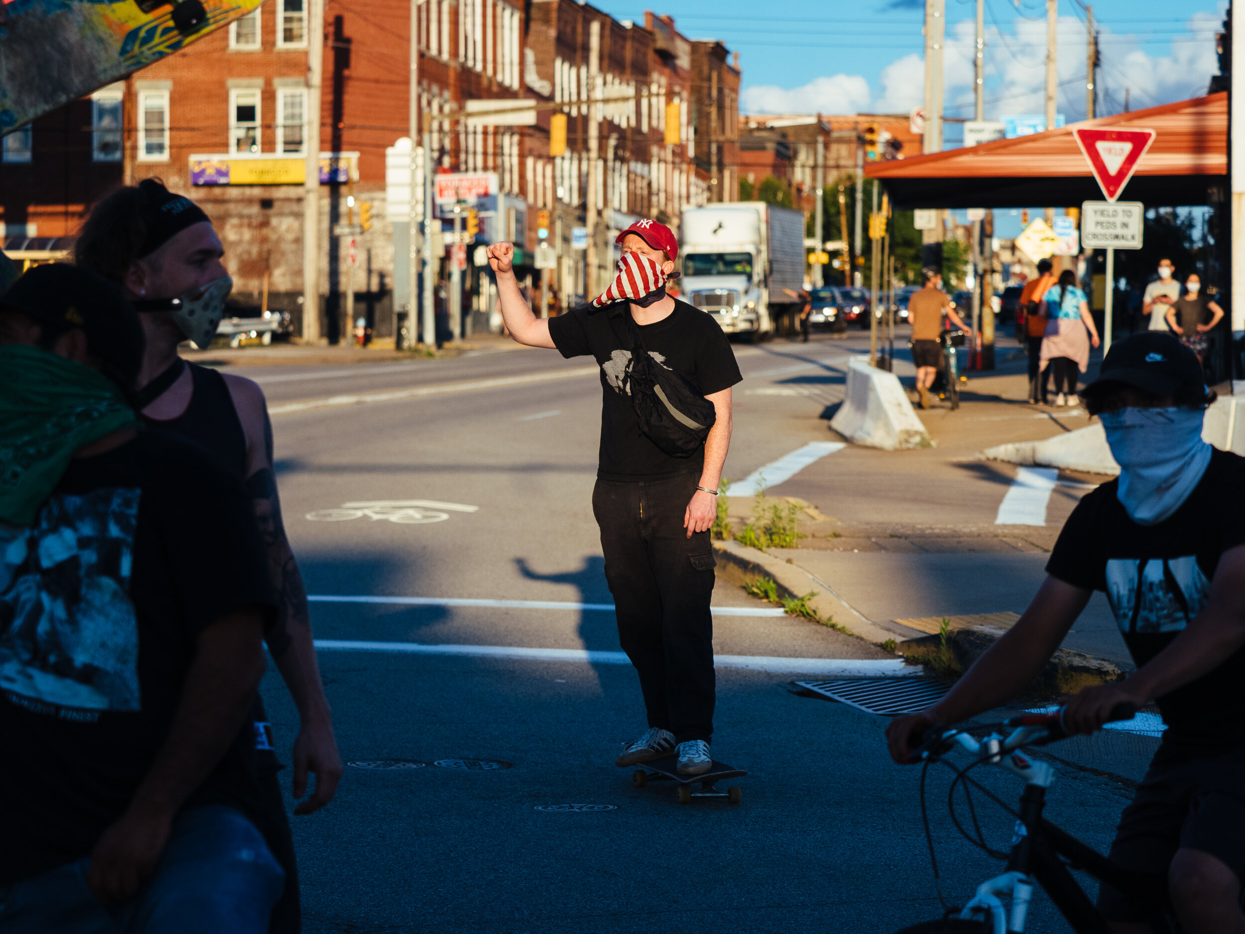 Skateboarders, bicyclists and others gathered for a “Roll For Floyd” protest that took protesters through Bloomfield, Downtown, Polish Hill, Lawrenceville and Garfield on Thursday, June 11, 2020.  