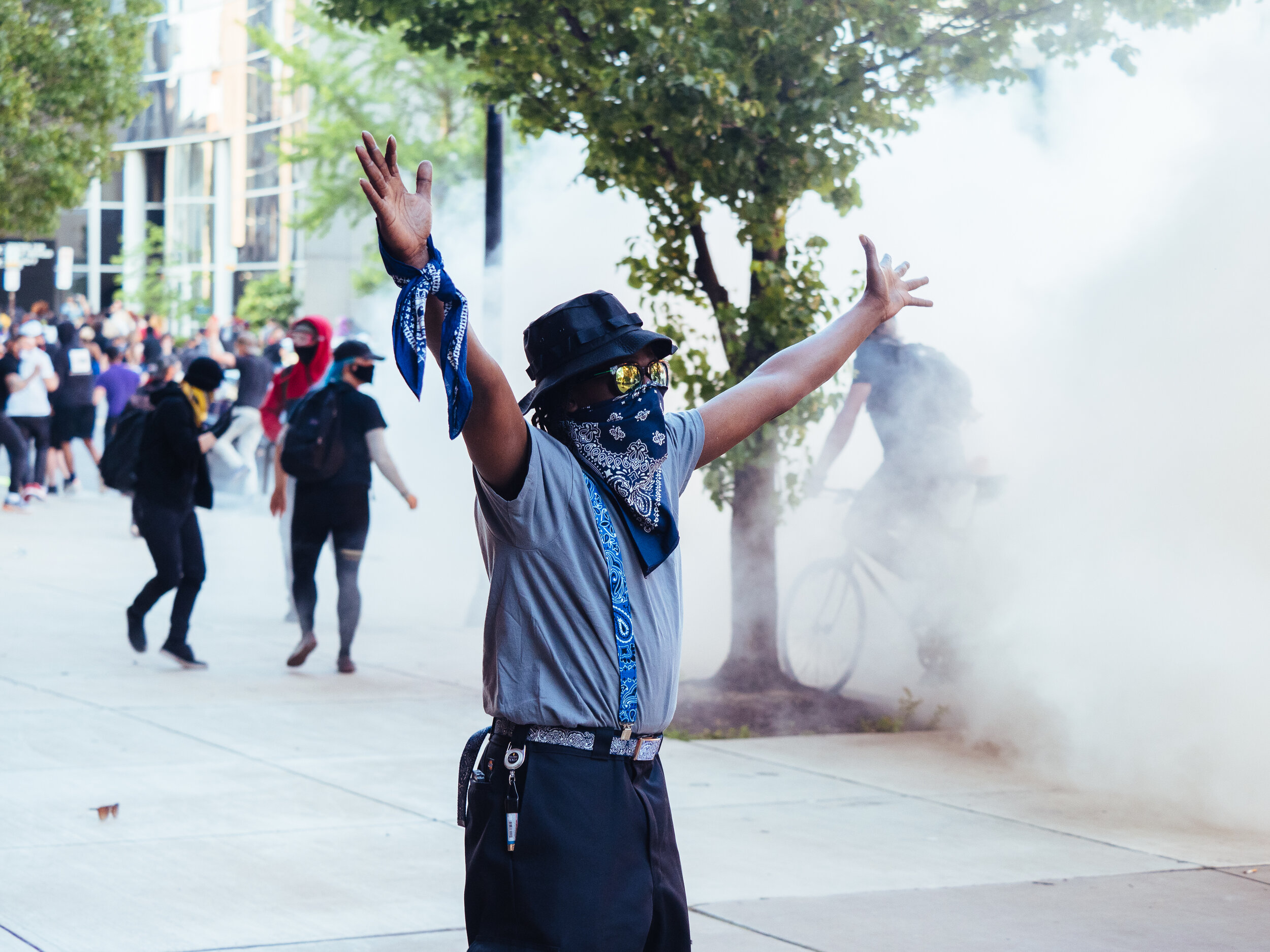  A peaceful protest in the wake of George Floyd, who was killed while in Minneapolis police custody, ended abruptly when Pittsburgh police fired rubber bullets and tear gas at protesters on Centre Avenue on Monday, June 1, 2020. 