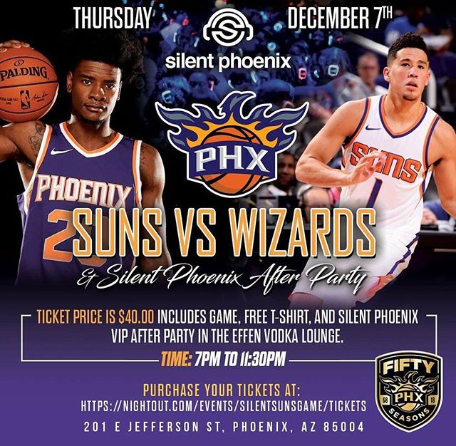 We are bringing the silent party to Phoenix to party with the @suns after they take on the @washwizards , get your tix now! #silentparty #silentoutings #nba#visitphoenix #phoenix #phoenixnightlife #phoenixnights #hiphop #edm