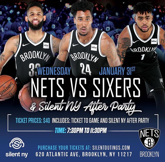 Next up the @brooklynnets and @sixers. Check out the link in bio to get your tickets to the game and afterparty! #silentoutings #silentparty #nba#nets #brooklynnets #brooklyn#nj#visitnyc #basketball #nynightlife