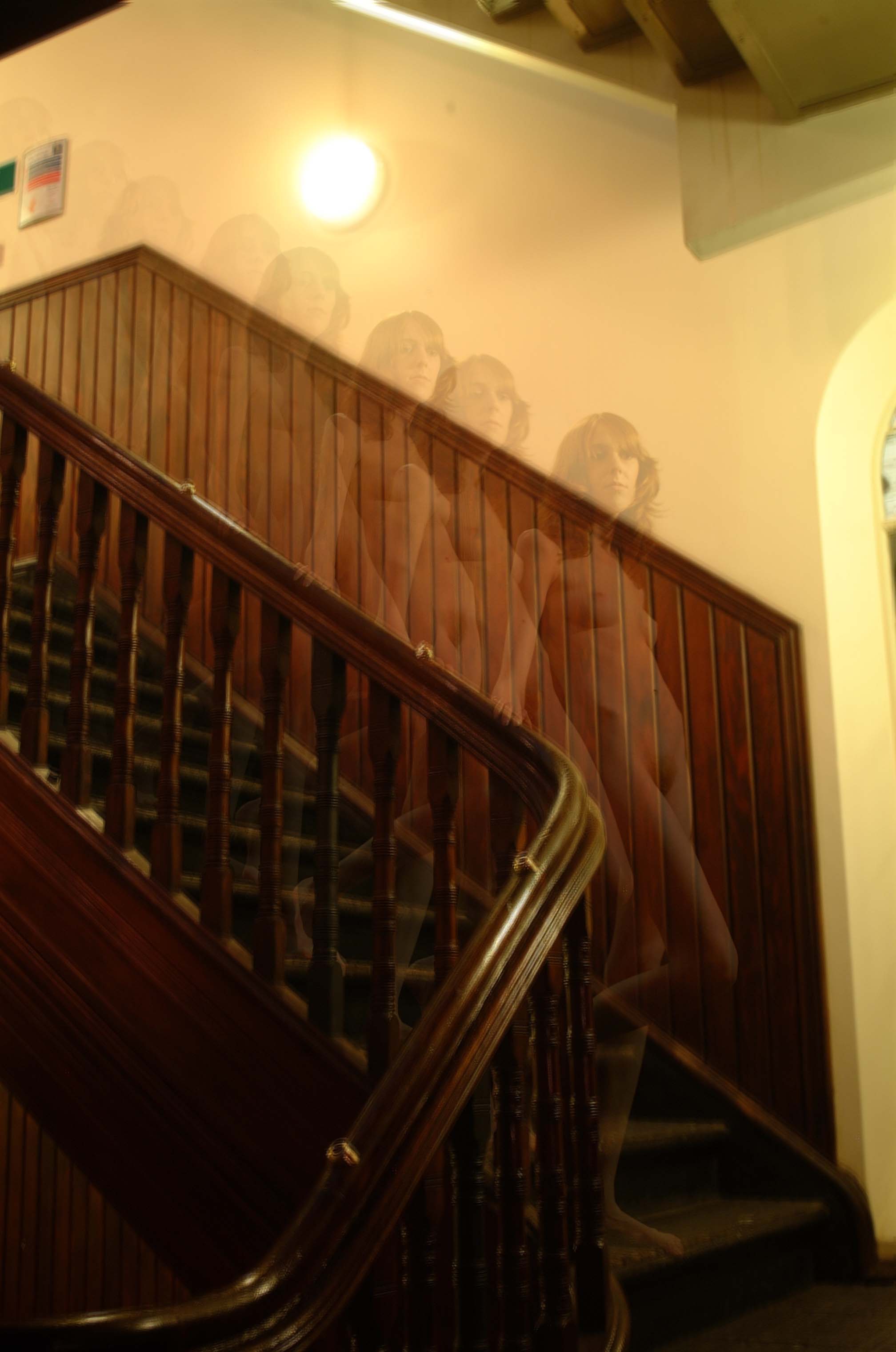 This was the final piece of work for the Master in Fine Art. The viewer entered in to the room through a long orange tunnel. Once through the blacked out room the audience found themselves in a room with projections covering each of the 4 walls. The projections take influence from Duchamp's 'Nude Descending a Staircase' and had multiple moving images from multiple angles laid over the top of each other and looped. A 5.1 surround sound system was installed and played Lash Frenzy's 'C' 